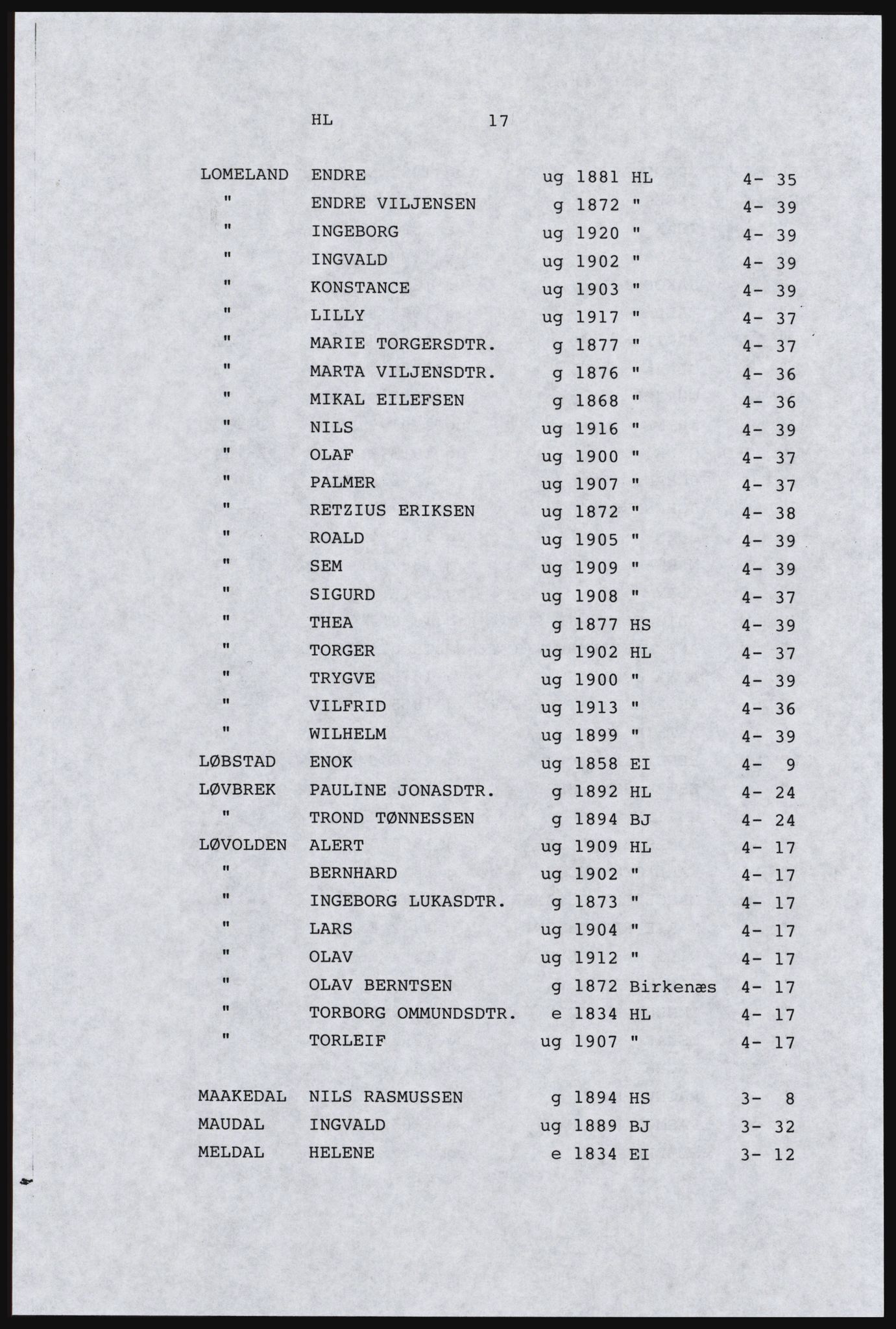 SAST, Copy of 1920 census for Dalane, 1920, p. 337