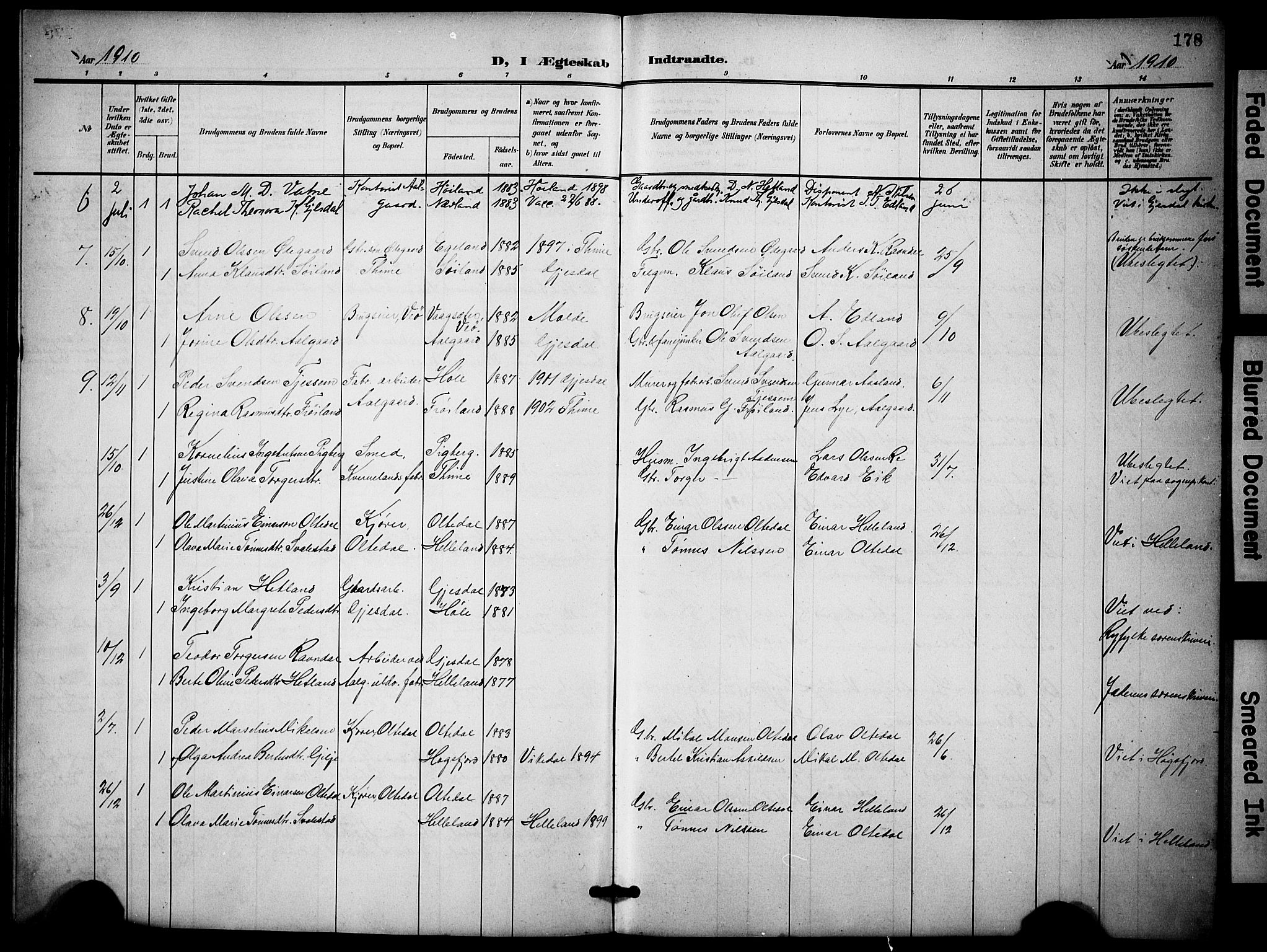 Lye sokneprestkontor, AV/SAST-A-101794/001/30BB/L0009: Parish register (copy) no. B 9, 1902-1923, p. 178