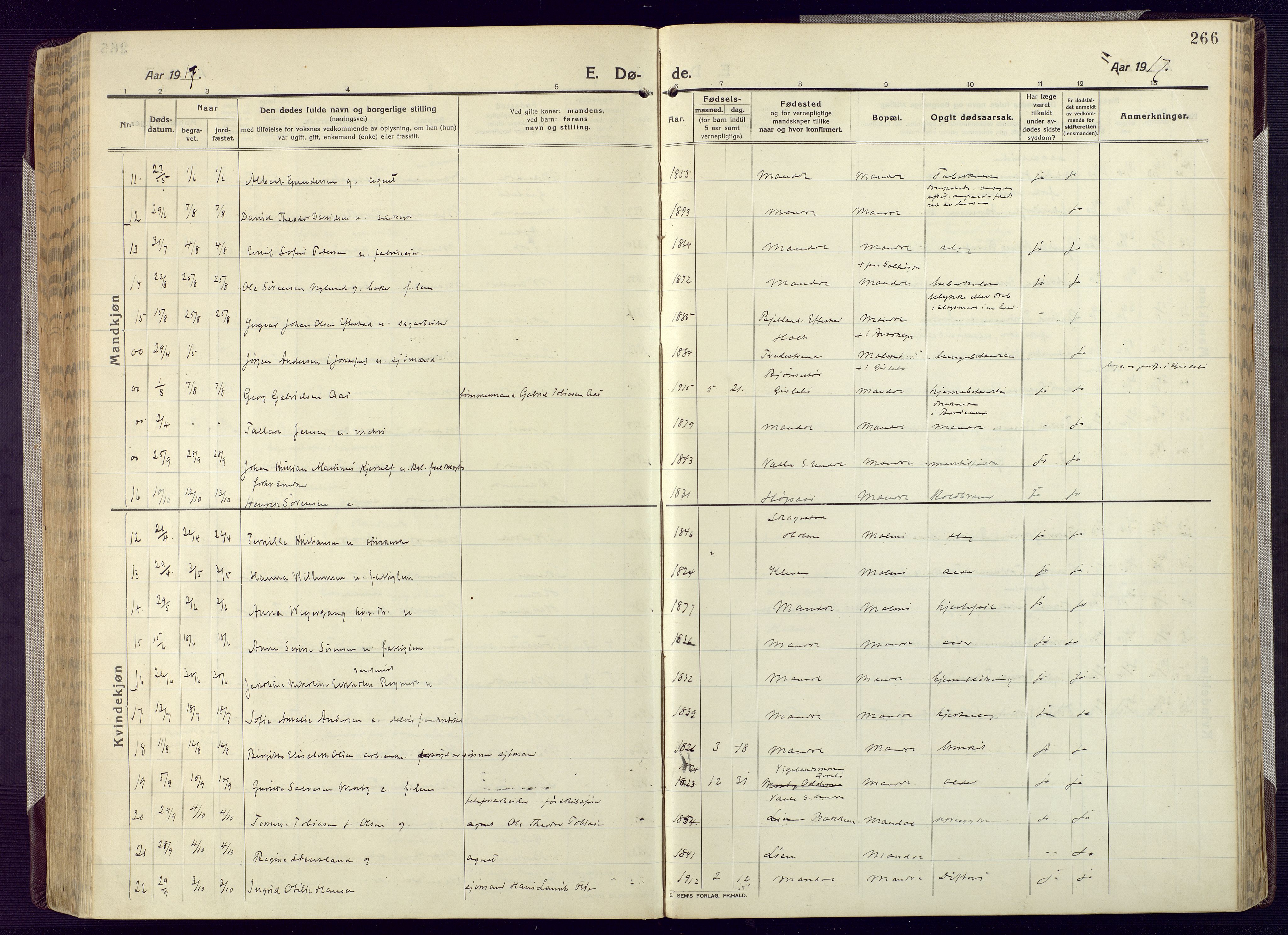 Mandal sokneprestkontor, AV/SAK-1111-0030/F/Fa/Fac/L0001: Parish register (official) no. A 1, 1913-1925, p. 266