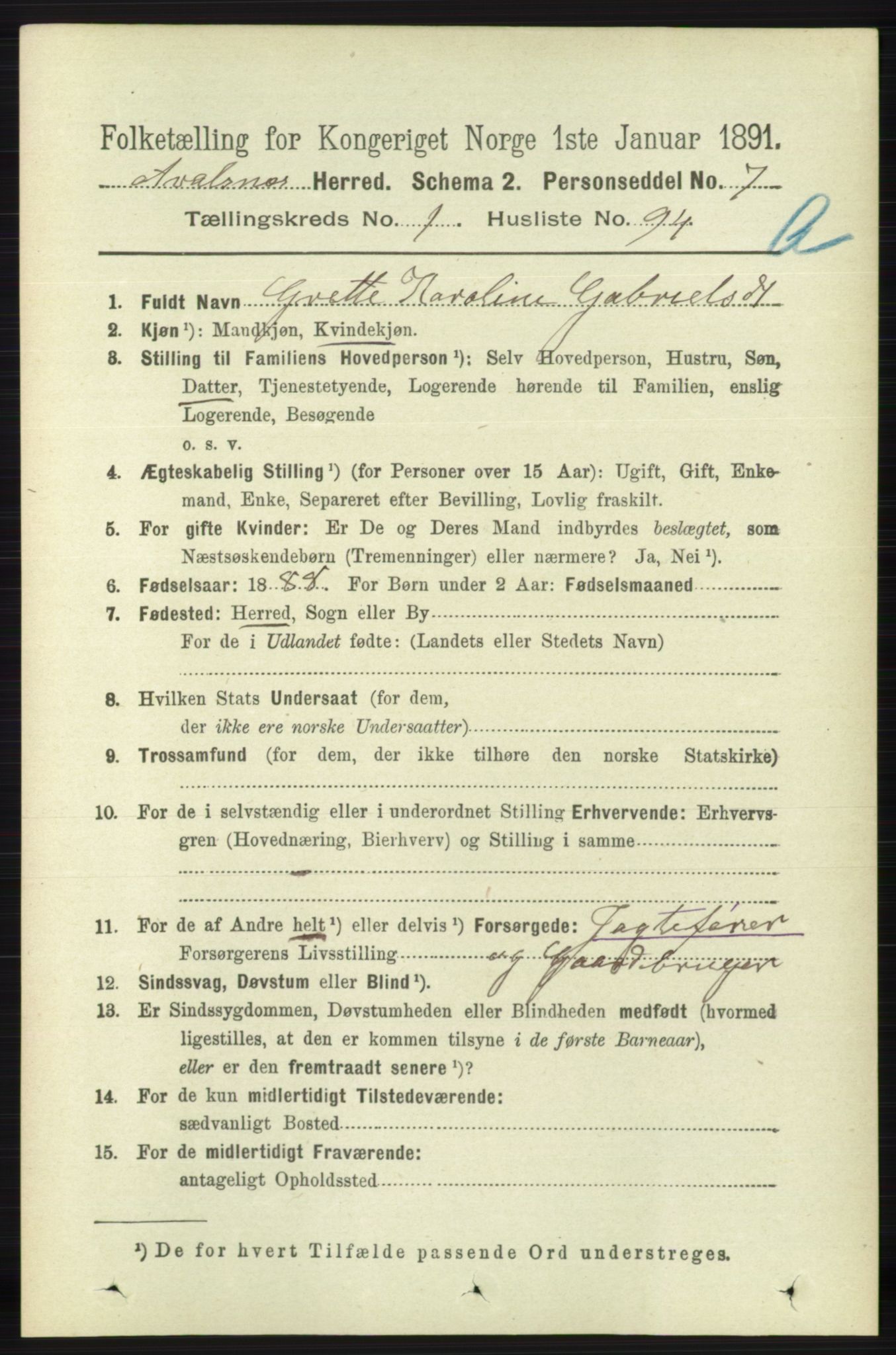 RA, 1891 census for 1147 Avaldsnes, 1891, p. 687