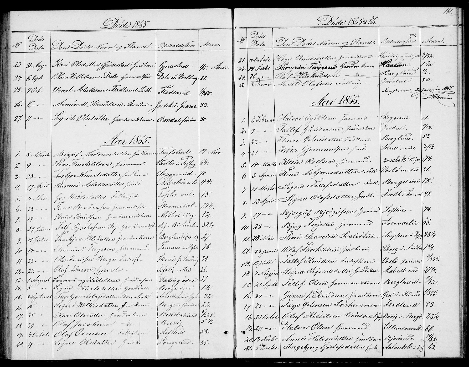 Fyresdal kirkebøker, SAKO/A-263/G/Ga/L0004: Parish register (copy) no. I 4, 1864-1892, p. 161