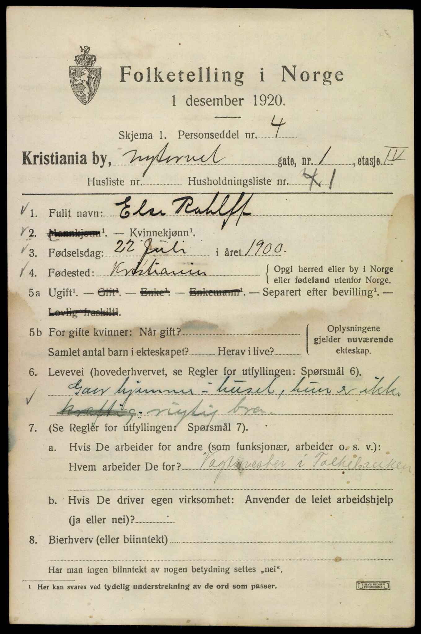 SAO, 1920 census for Kristiania, 1920, p. 427713