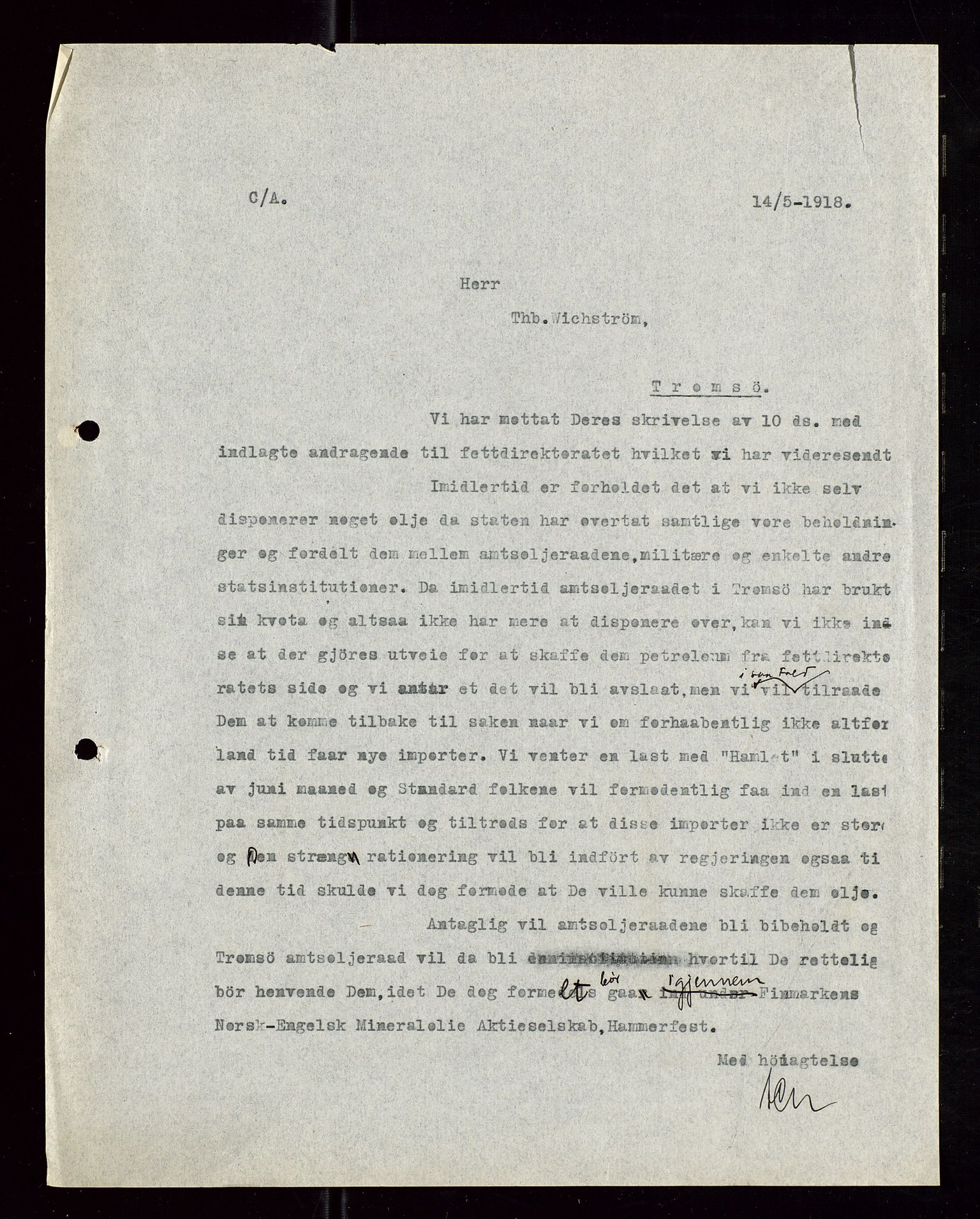 Pa 1521 - A/S Norske Shell, AV/SAST-A-101915/E/Ea/Eaa/L0006: Sjefskorrespondanse, 1918, p. 388