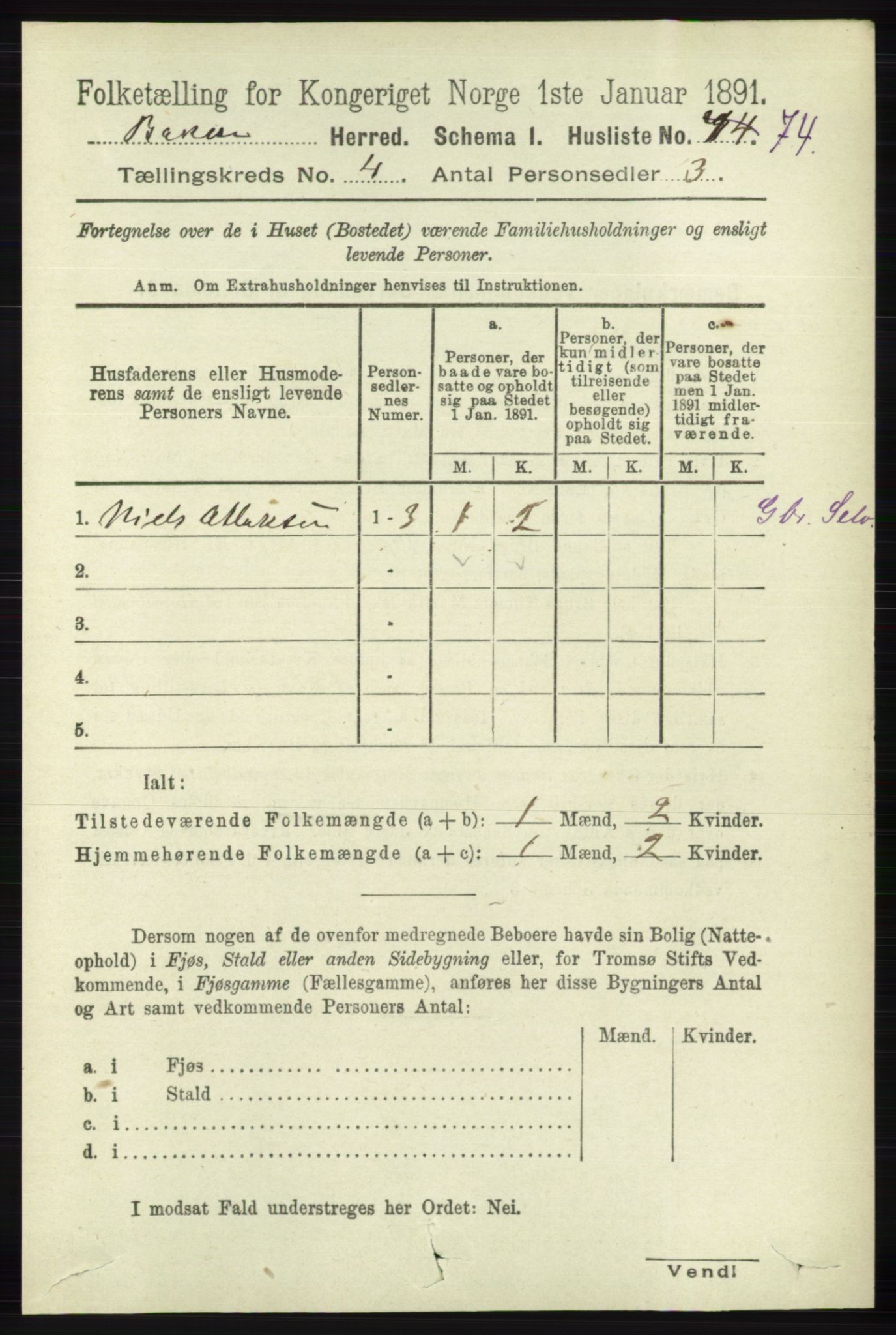 RA, 1891 census for 1045 Bakke, 1891, p. 617