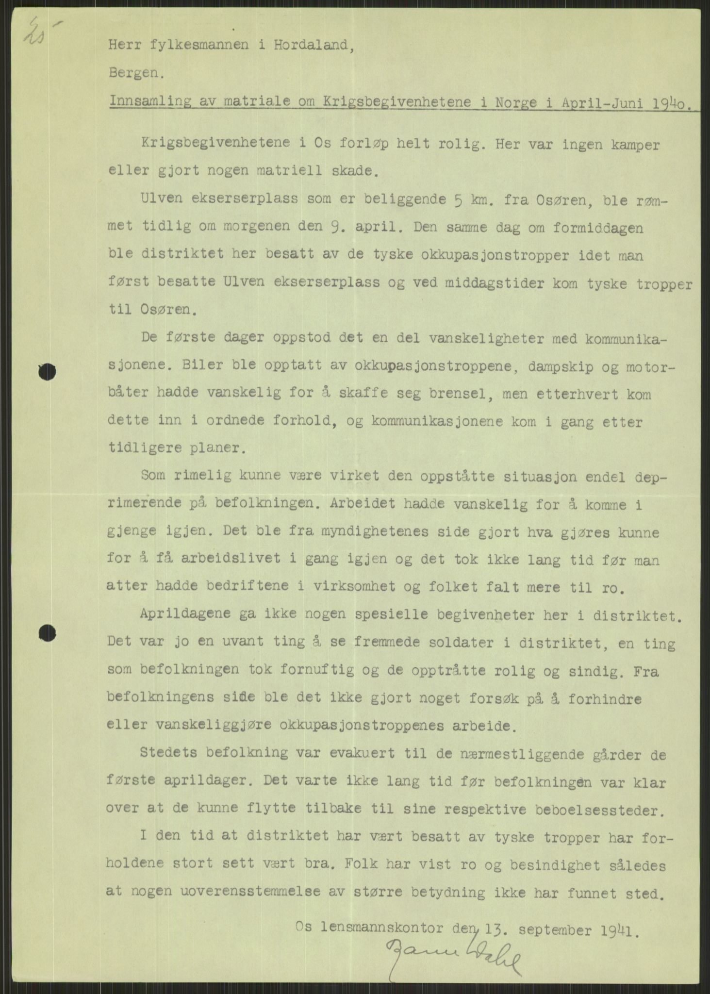 Forsvaret, Forsvarets krigshistoriske avdeling, AV/RA-RAFA-2017/Y/Ya/L0015: II-C-11-31 - Fylkesmenn.  Rapporter om krigsbegivenhetene 1940., 1940, p. 400