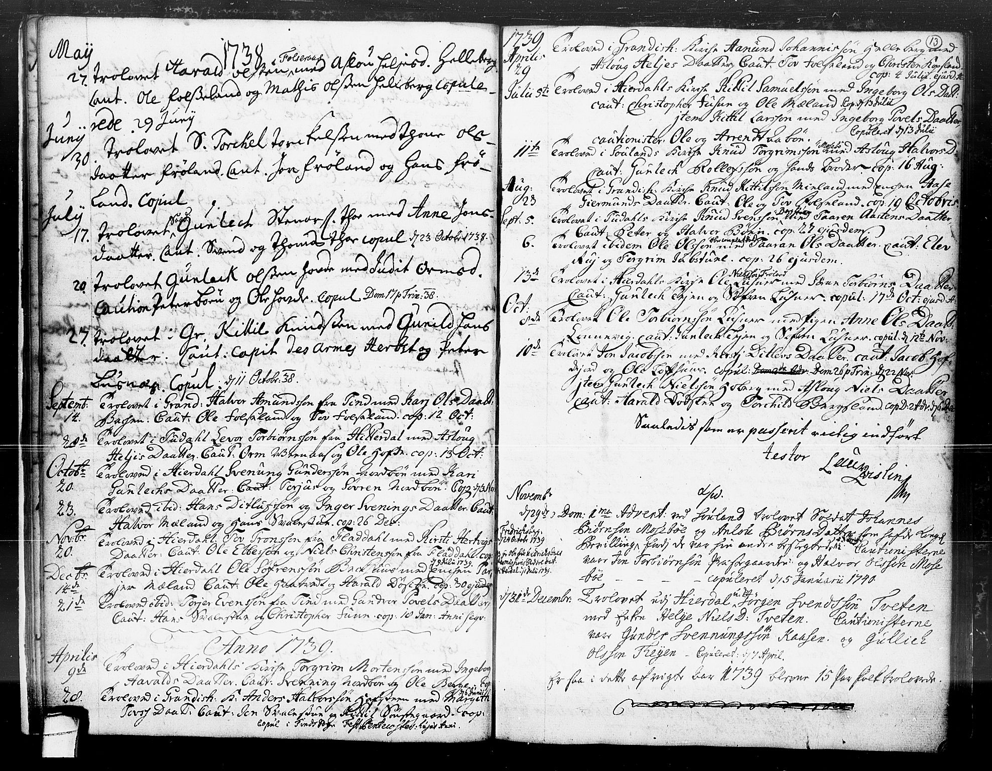 Hjartdal kirkebøker, SAKO/A-270/F/Fa/L0004: Parish register (official) no. I 4, 1727-1795, p. 13