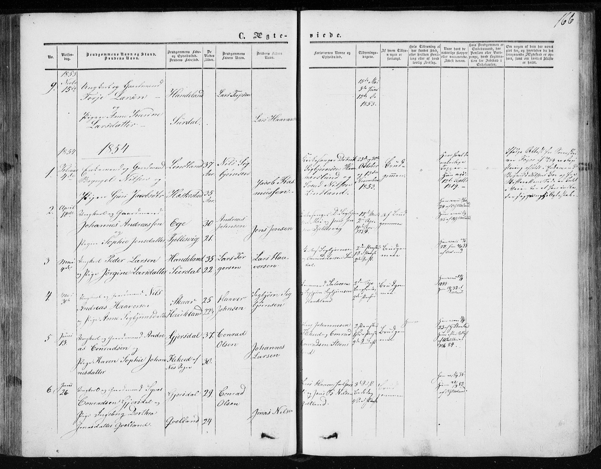 Lund sokneprestkontor, AV/SAST-A-101809/S06/L0009: Parish register (official) no. A 8, 1853-1877, p. 166