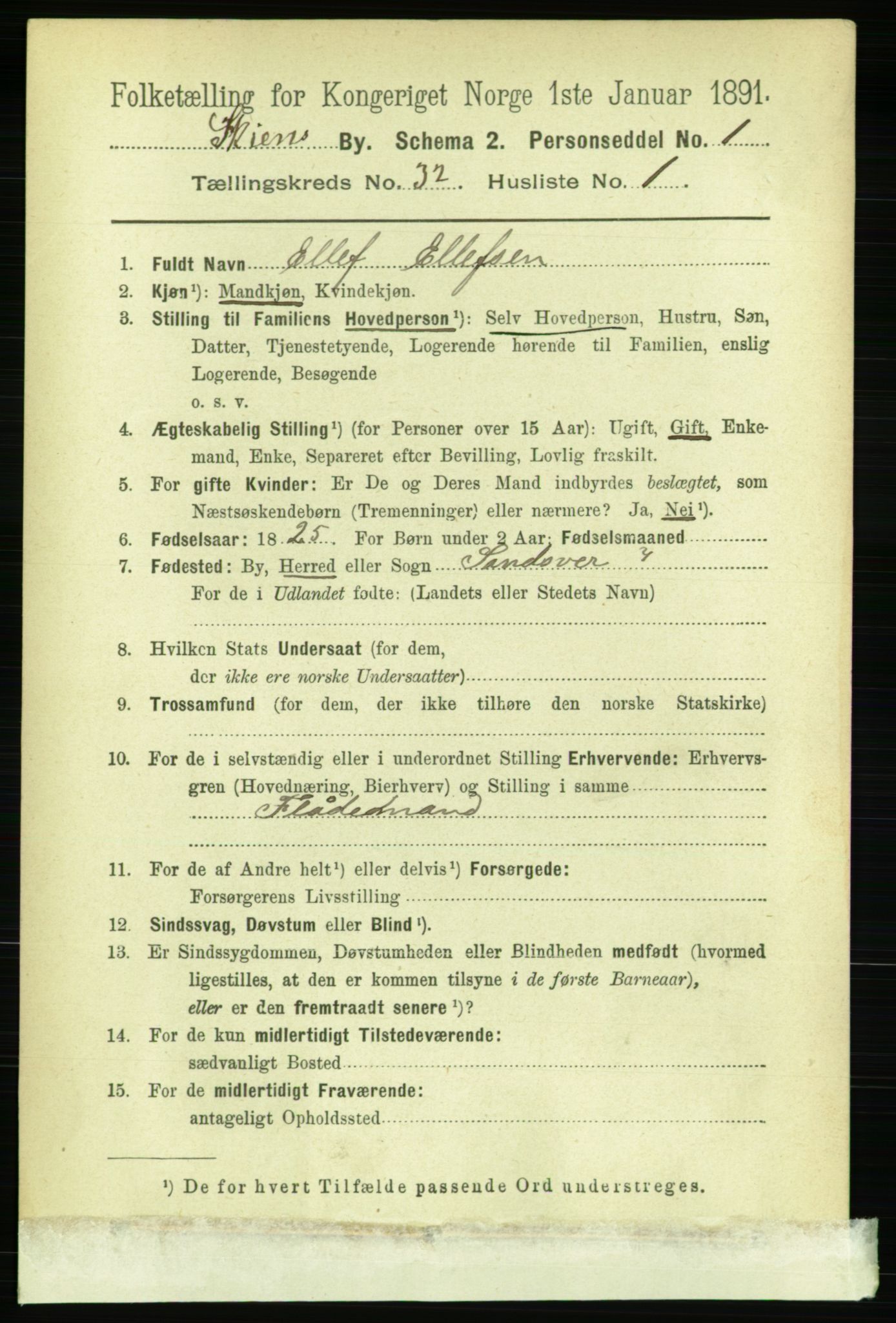 RA, 1891 census for 0806 Skien, 1891, p. 7208