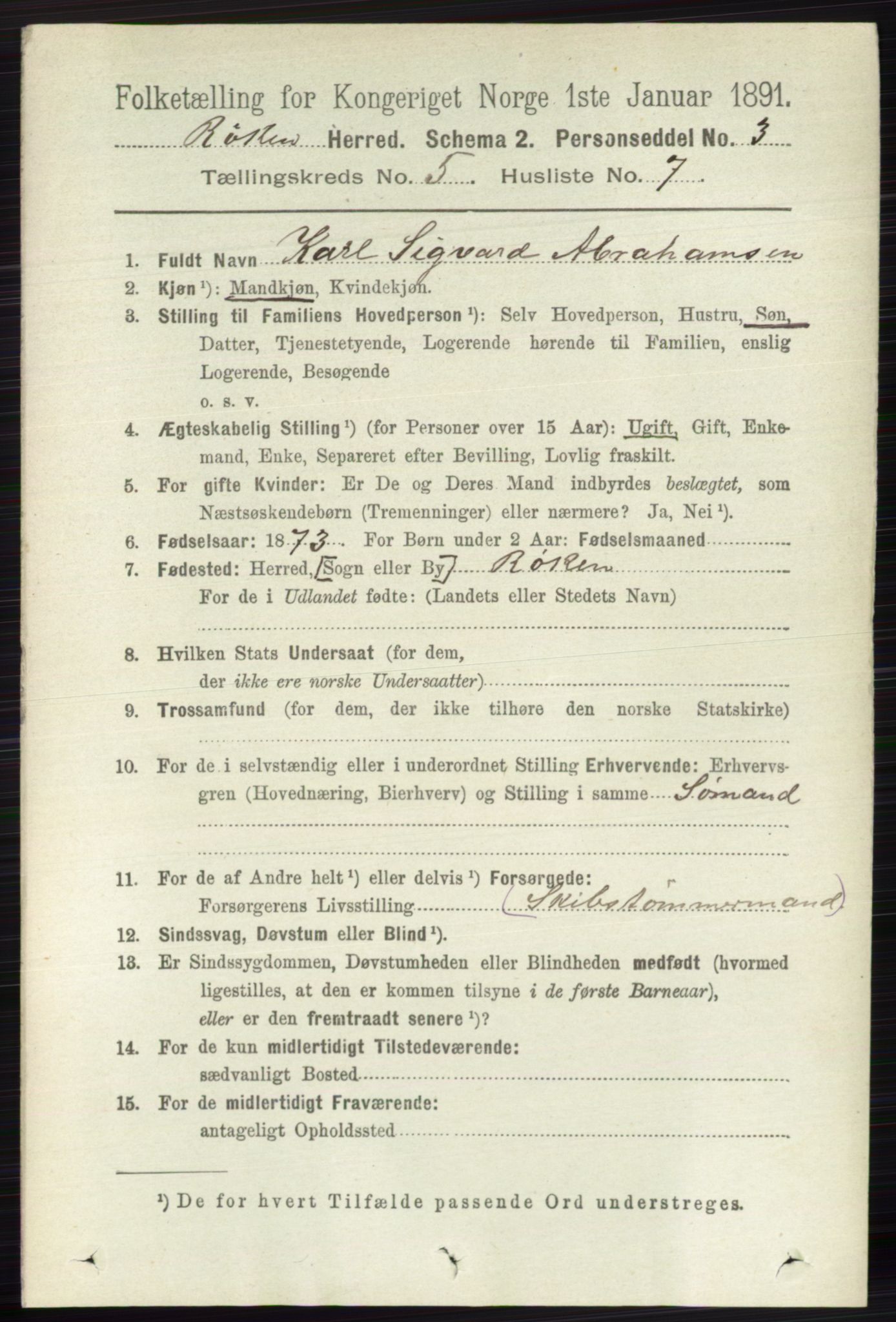 RA, 1891 census for 0627 Røyken, 1891, p. 2913