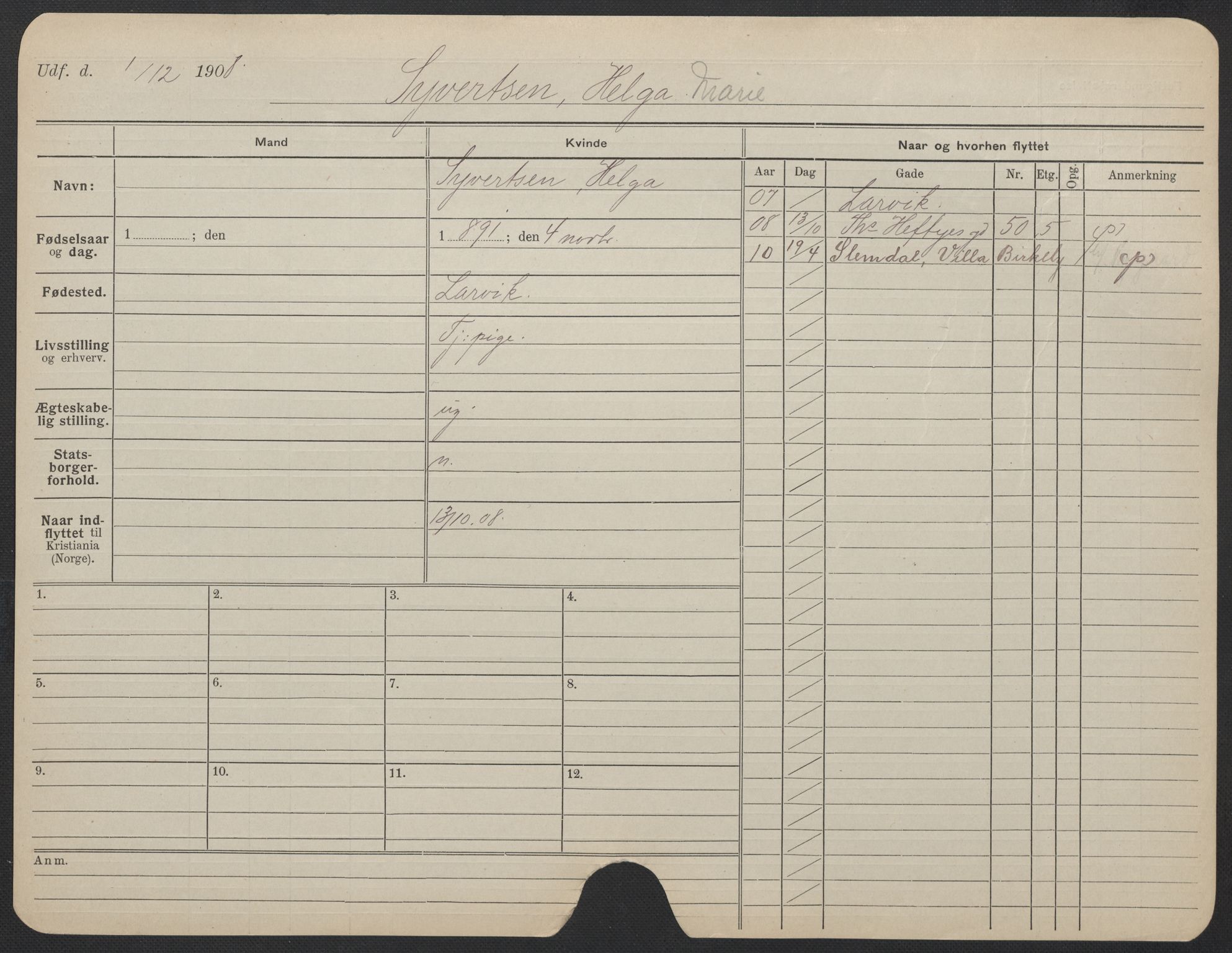 Oslo folkeregister, Registerkort, AV/SAO-A-11715/F/Fa/Fac/L0024: Kvinner, 1906-1914, p. 750a