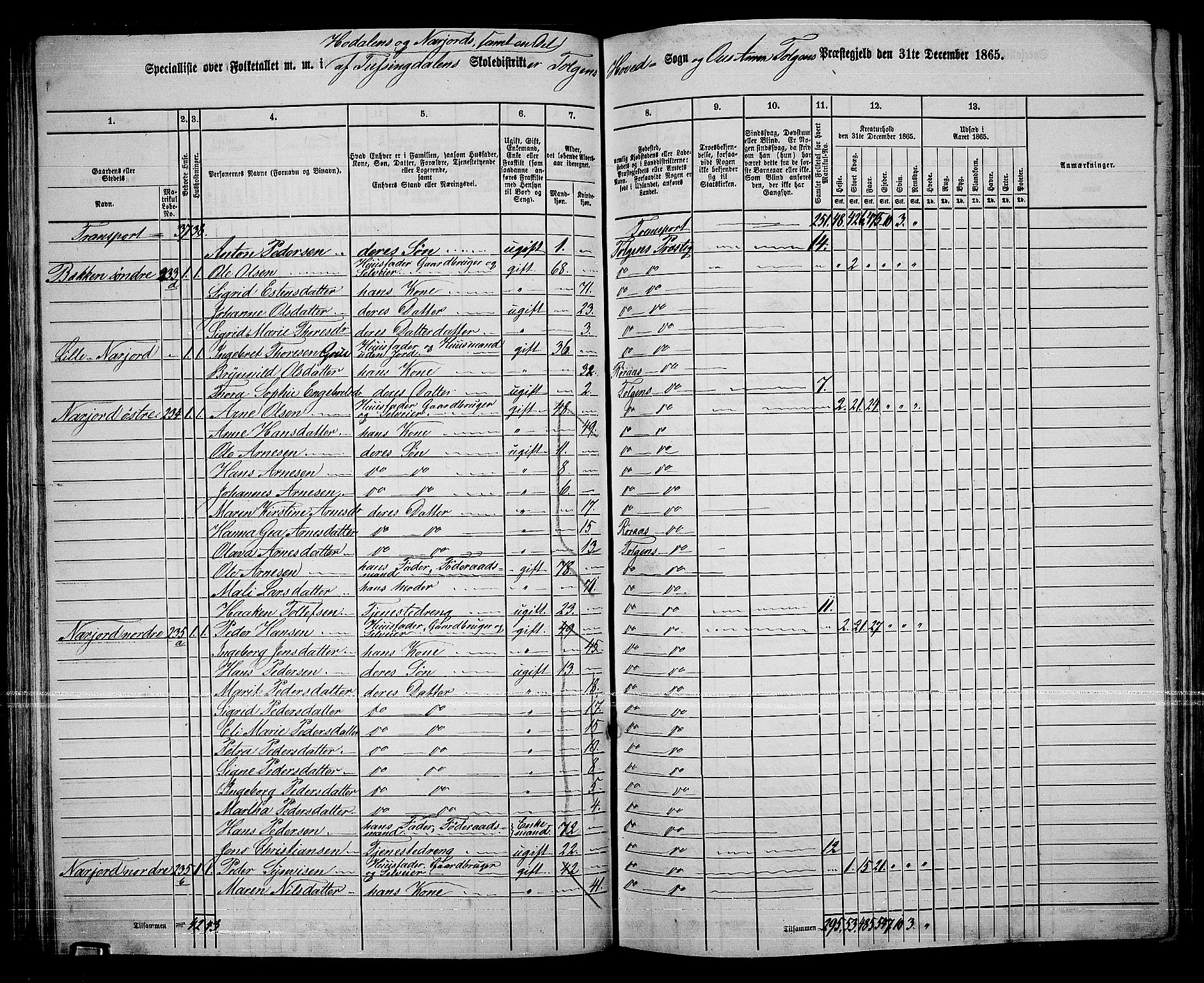 RA, 1865 census for Tolga, 1865, p. 74