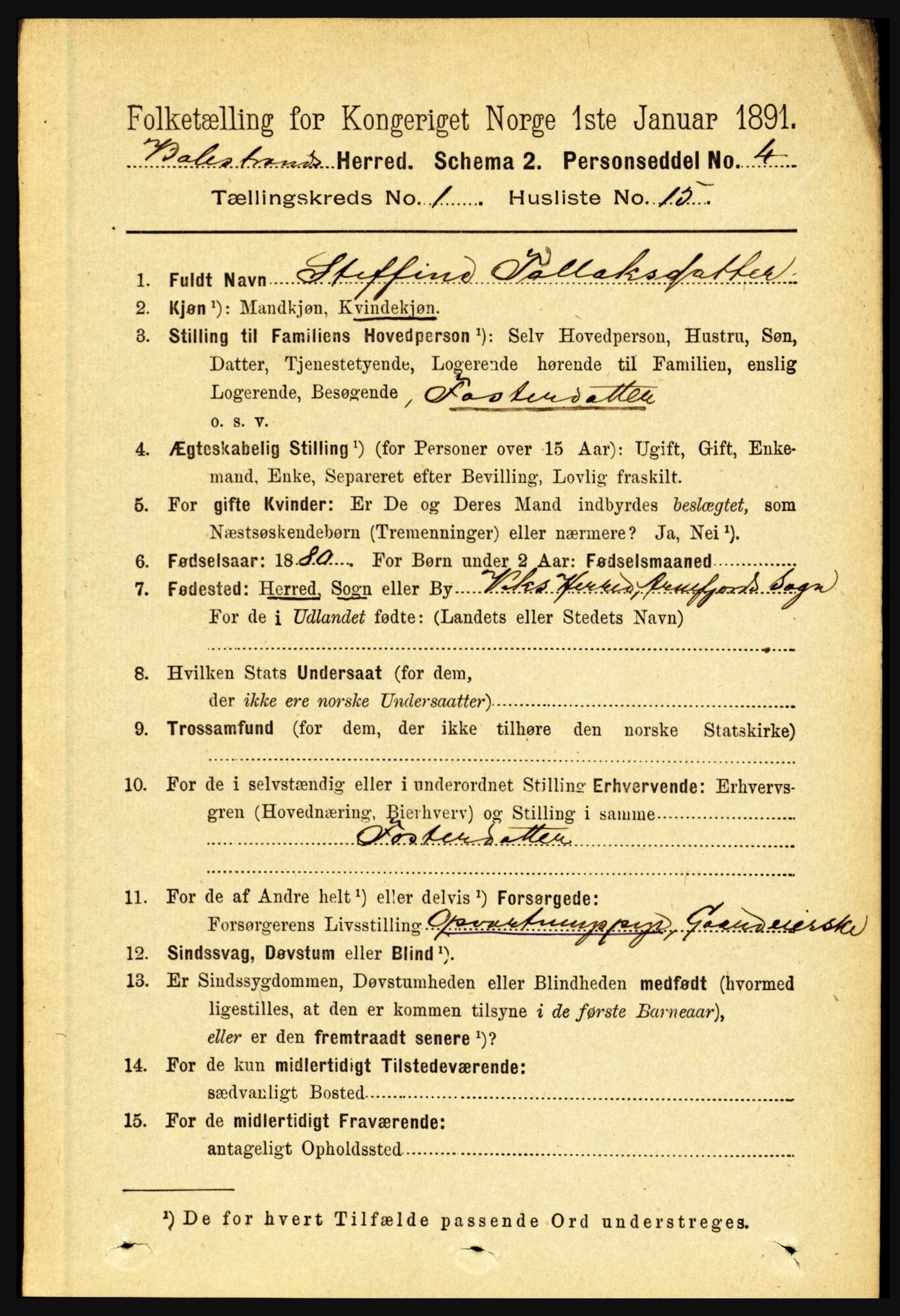 RA, 1891 census for 1418 Balestrand, 1891, p. 143