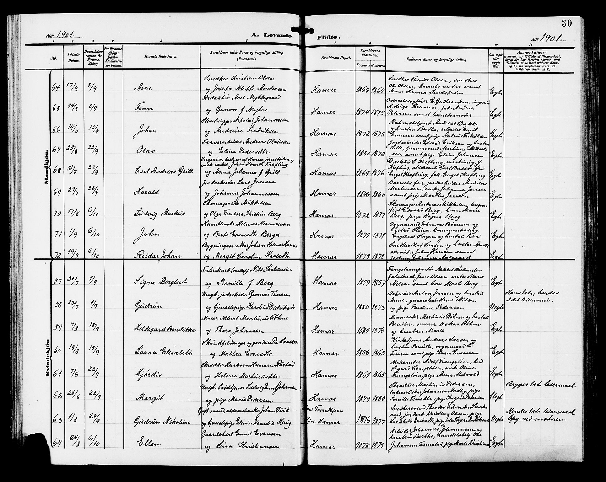 Hamar prestekontor, AV/SAH-DOMPH-002/H/Ha/Hab/L0001: Parish register (copy) no. 1, 1899-1914, p. 30