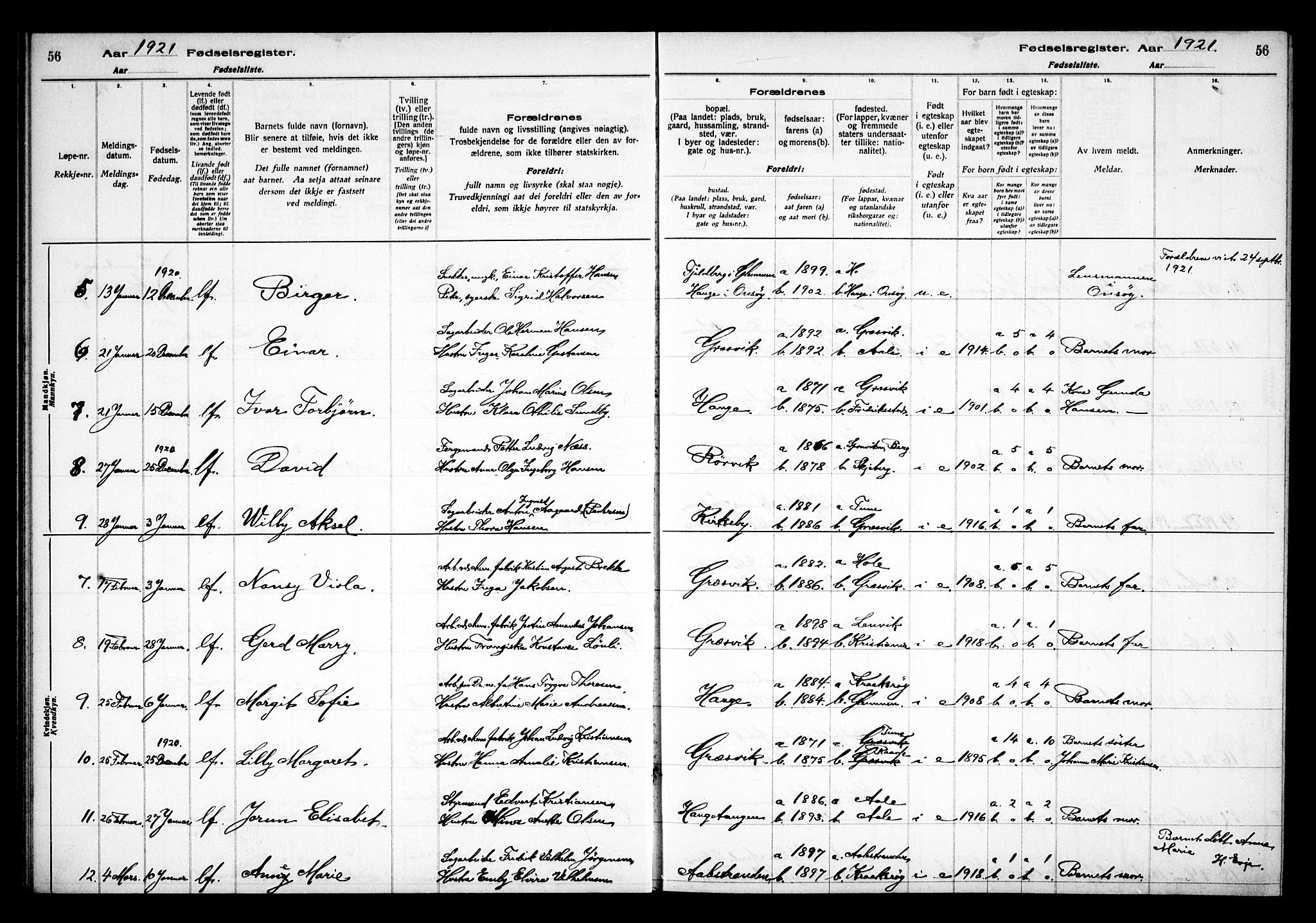 Onsøy prestekontor Kirkebøker, AV/SAO-A-10914/J/Jb/L0001: Birth register no. II 1, 1916-1938, p. 56