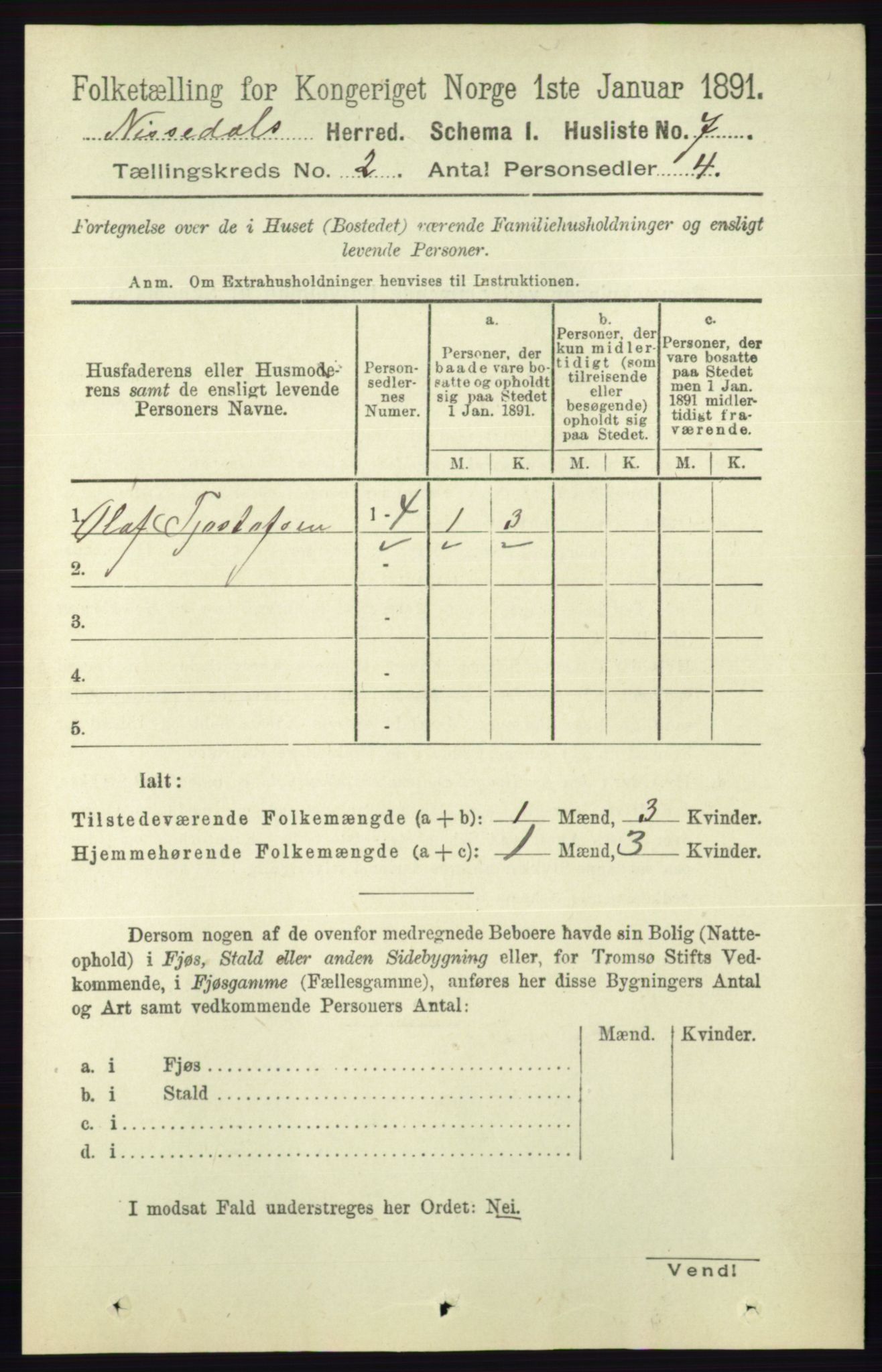 RA, 1891 census for 0830 Nissedal, 1891, p. 283