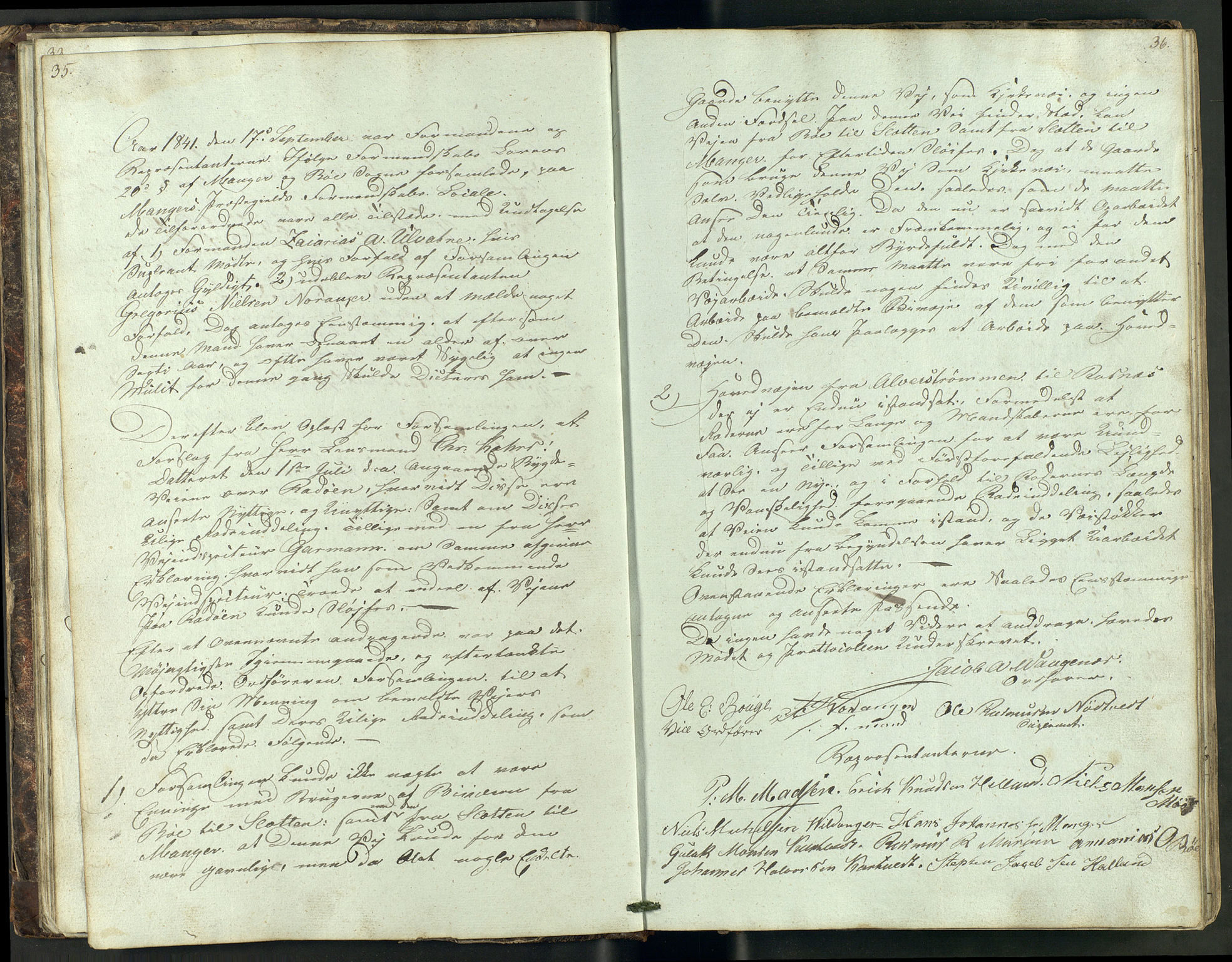 Manger kommune. Formannskapet, IKAH/1261-021/A/Aa/L0001A: Møtebok for Manger formannskap, heradsstyre og soknestyre, 1837-1858, p. 19