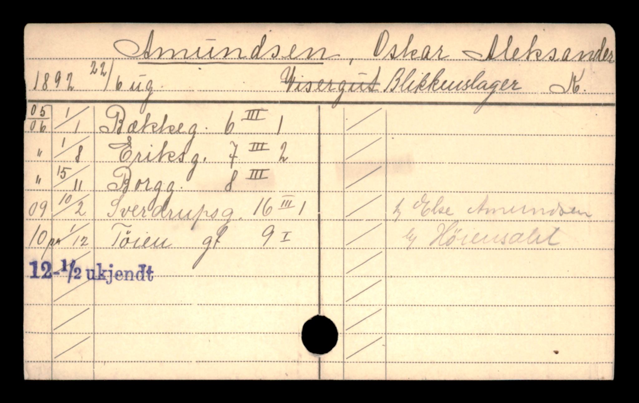 Oslo folkeregister, Registerkort, SAO/A-11715/D/Da/L0002: Menn: Amundsen Oskar - Andersen Even, 1906-1919