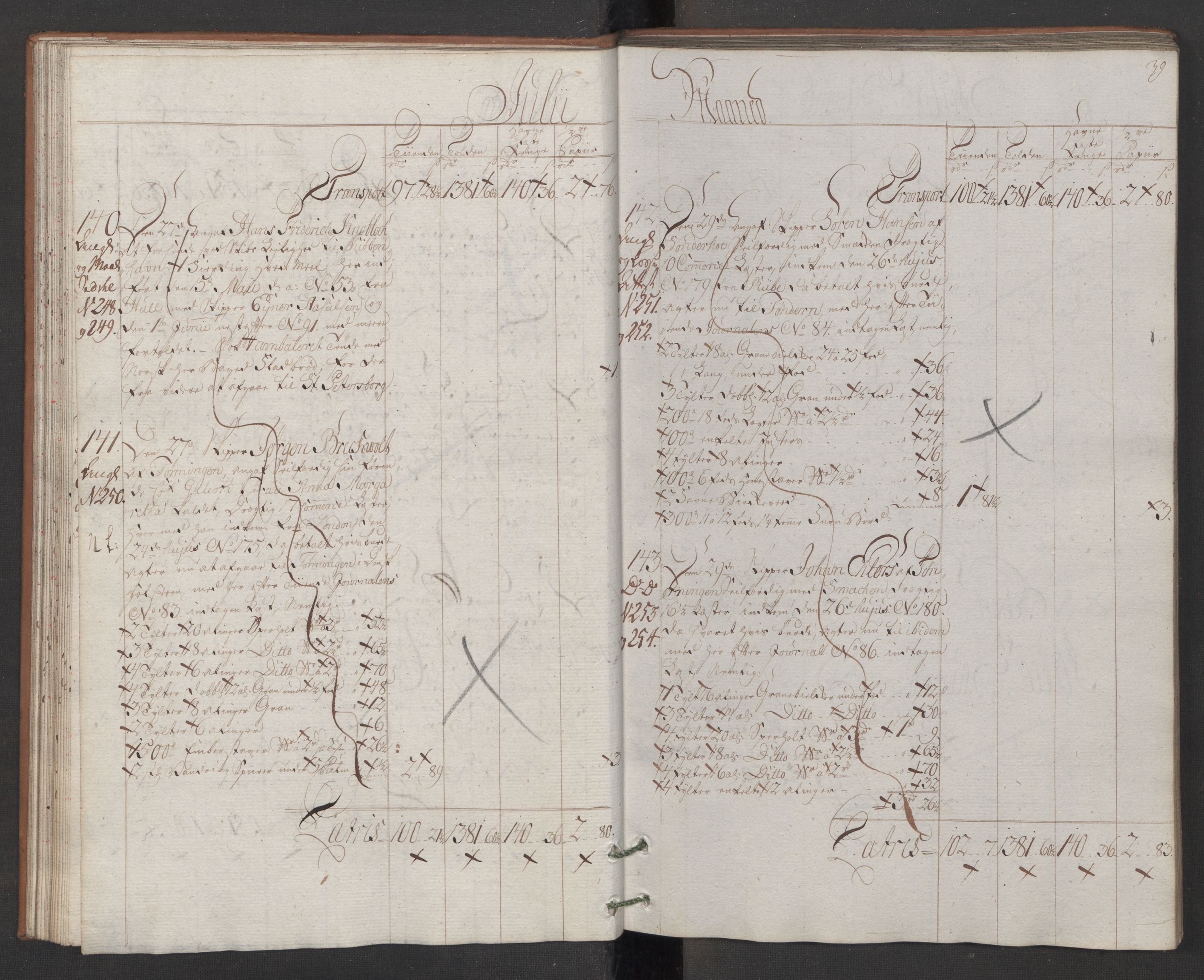 Generaltollkammeret, tollregnskaper, AV/RA-EA-5490/R13/L0078/0001: Tollregnskaper Kragerø / Utgående hovedtollbok, 1786, p. 38b-39a