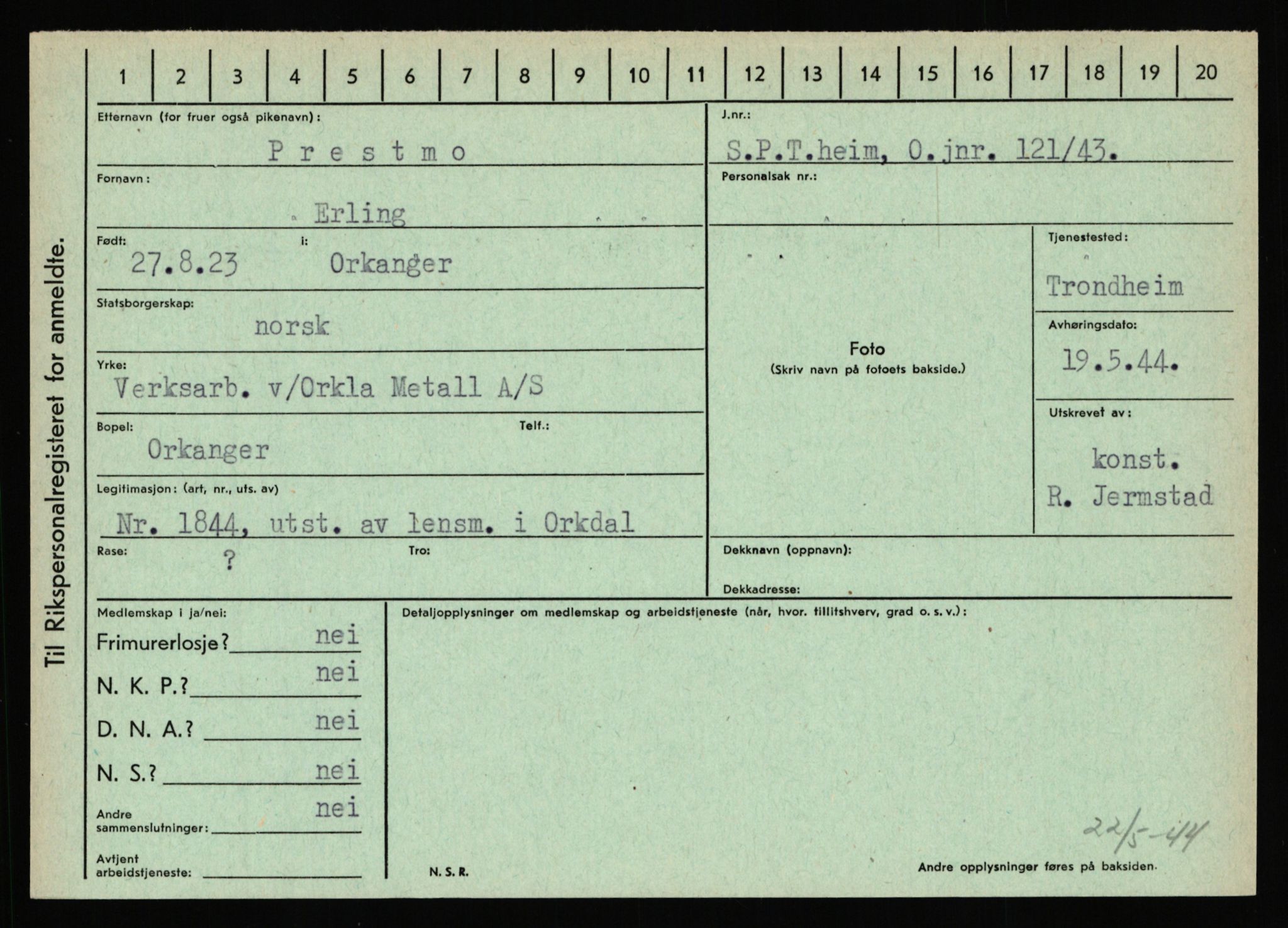 Statspolitiet - Hovedkontoret / Osloavdelingen, AV/RA-S-1329/C/Ca/L0012: Oanæs - Quistgaard	, 1943-1945, p. 4813