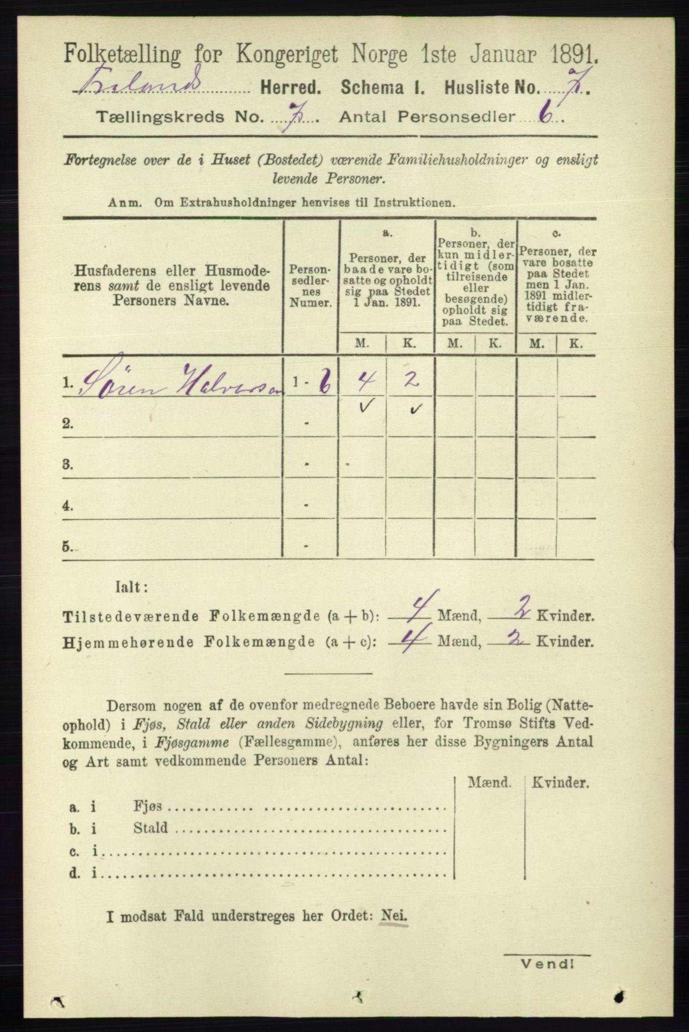 RA, 1891 census for 0919 Froland, 1891, p. 2631