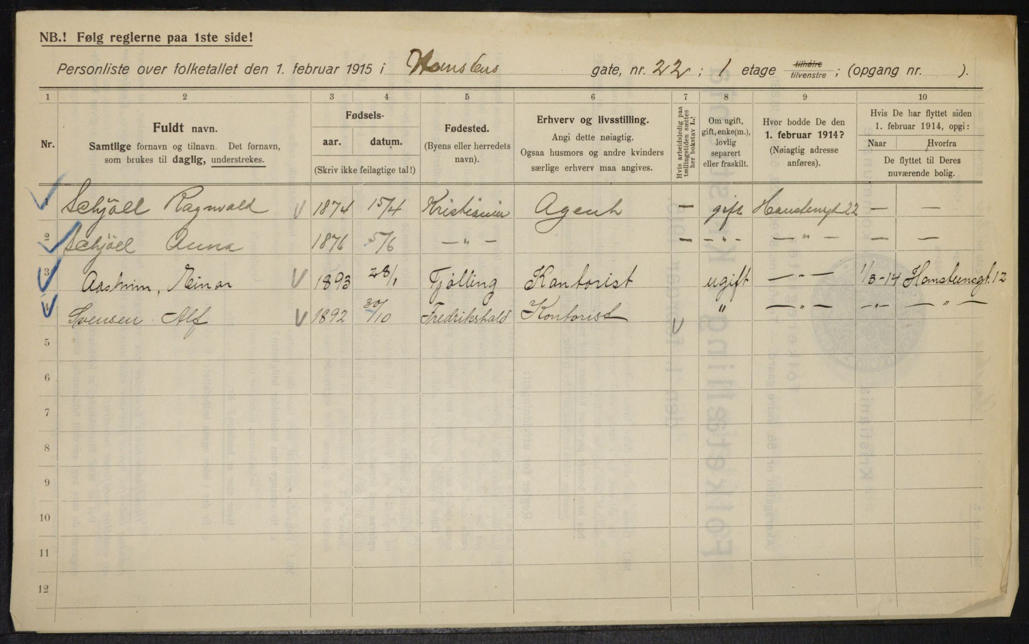 OBA, Municipal Census 1915 for Kristiania, 1915, p. 34638