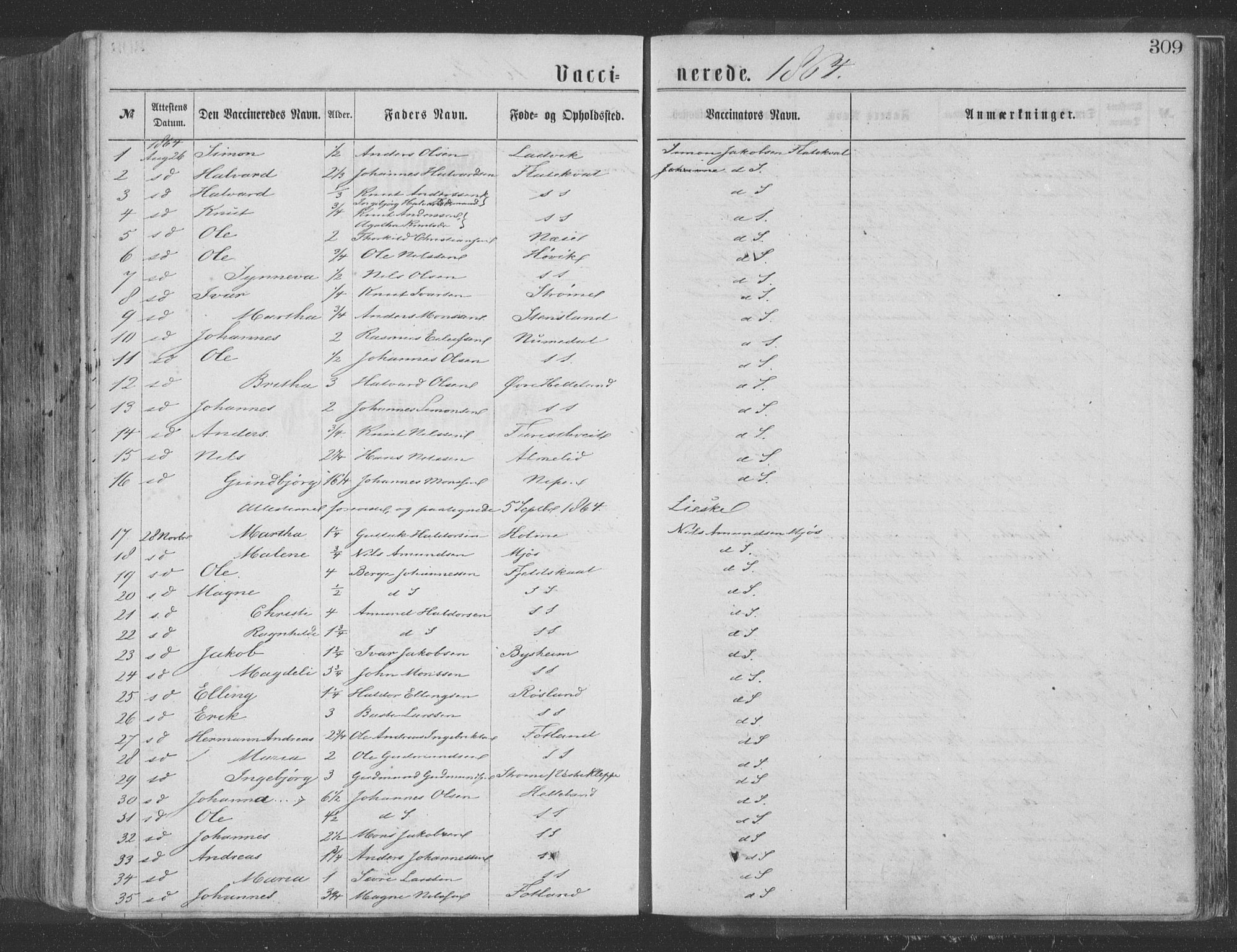 Hosanger sokneprestembete, AV/SAB-A-75801/H/Haa: Parish register (official) no. A 9, 1864-1876, p. 309