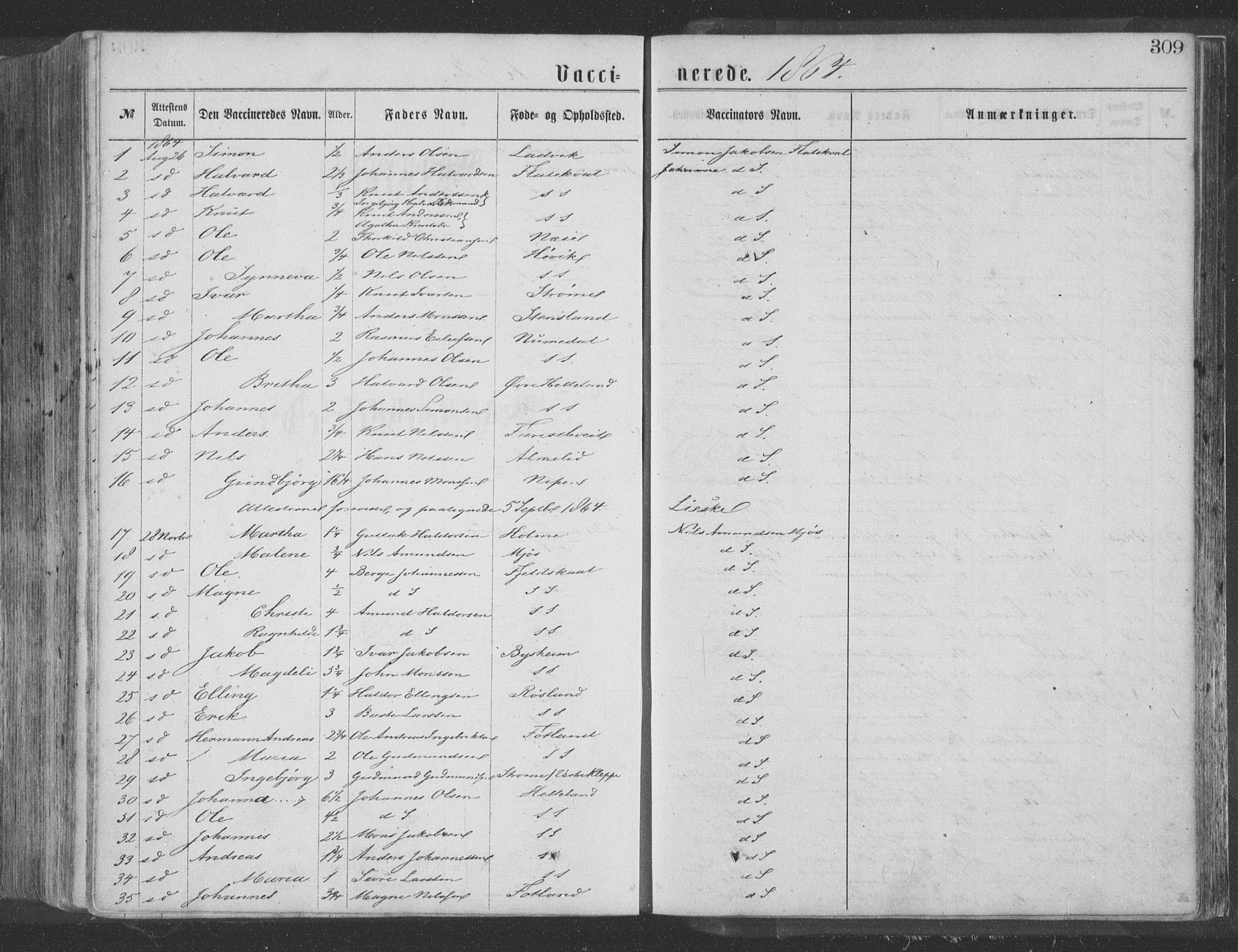 Hosanger sokneprestembete, AV/SAB-A-75801/H/Haa: Parish register (official) no. A 9, 1864-1876, p. 309