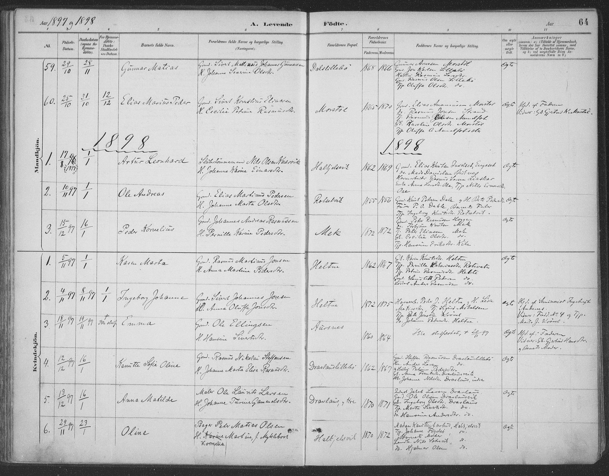 Ministerialprotokoller, klokkerbøker og fødselsregistre - Møre og Romsdal, AV/SAT-A-1454/511/L0142: Parish register (official) no. 511A09, 1891-1905, p. 64