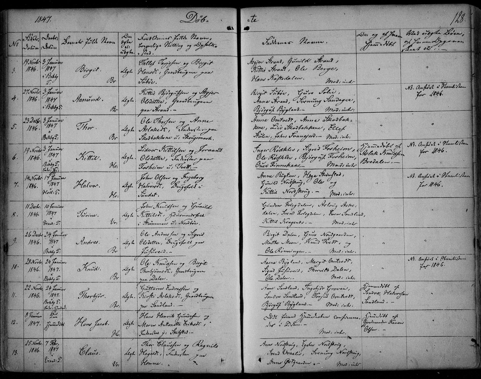 Kviteseid kirkebøker, SAKO/A-276/F/Fa/L0006: Parish register (official) no. I 6, 1836-1858, p. 128