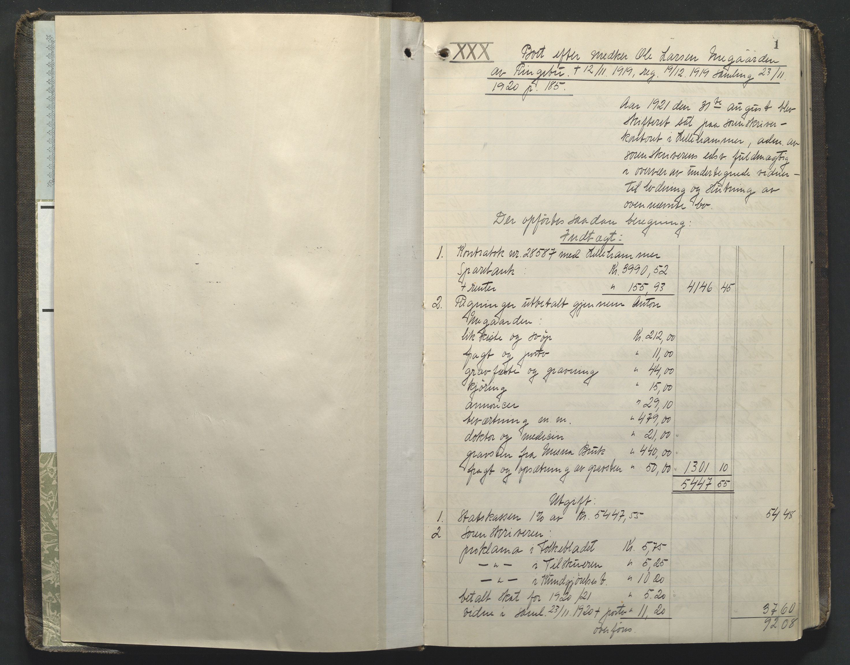 Sør-Gudbrandsdal tingrett, AV/SAH-TING-004/J/Ja/Jae/L0003: Skifteutlodningsprotokoll - landet, 1921-1930, p. 1