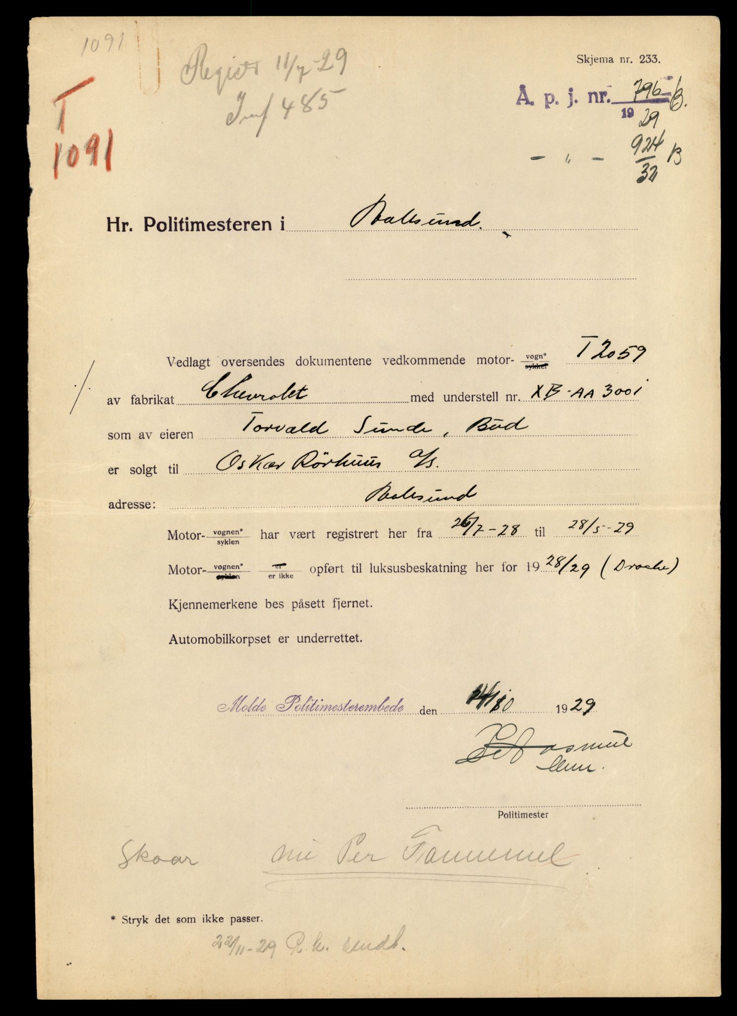 Møre og Romsdal vegkontor - Ålesund trafikkstasjon, AV/SAT-A-4099/F/Fe/L0015: Registreringskort for kjøretøy T 1700 - T 1850, 1927-1998, p. 1469