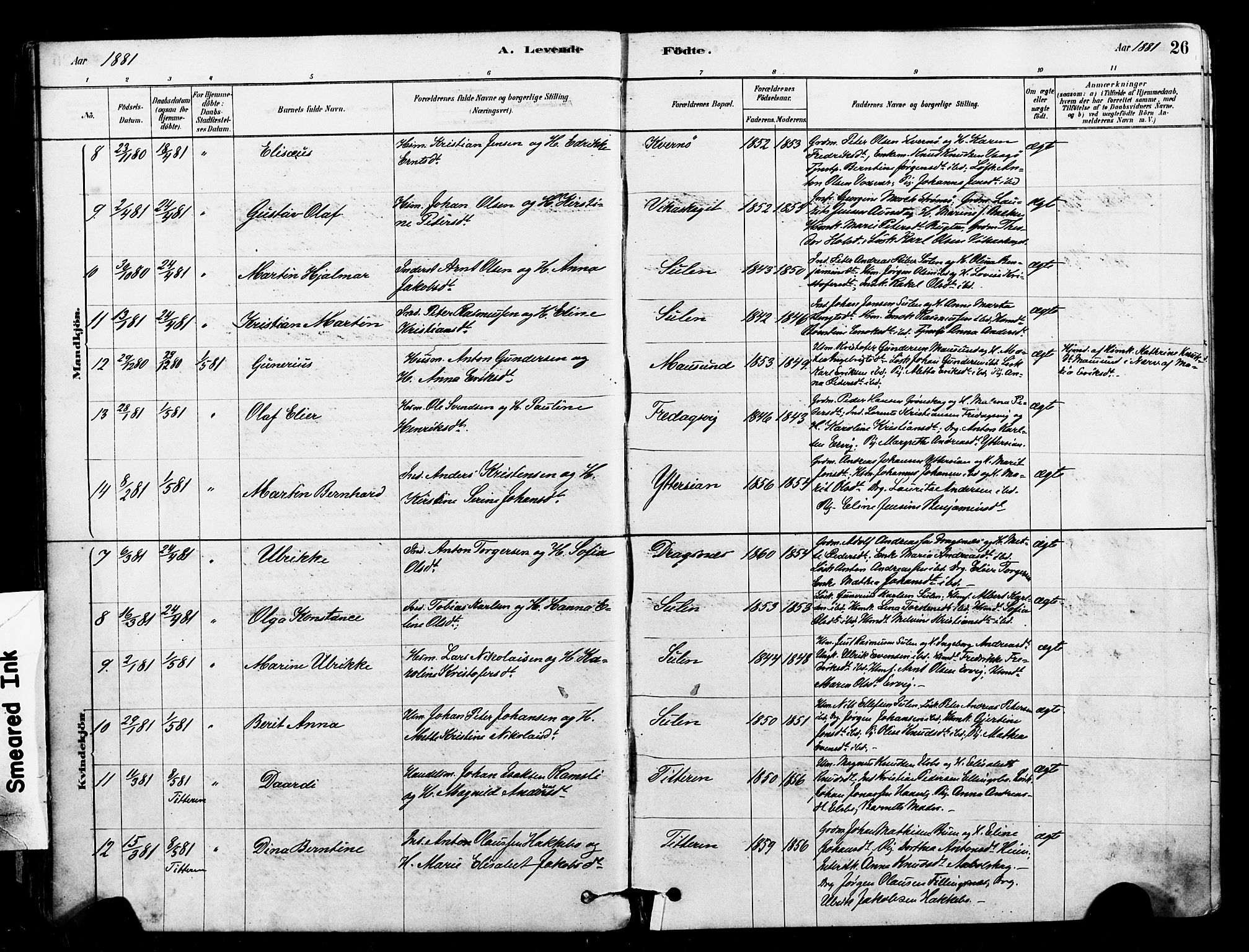 Ministerialprotokoller, klokkerbøker og fødselsregistre - Sør-Trøndelag, SAT/A-1456/640/L0578: Parish register (official) no. 640A03, 1879-1889, p. 26