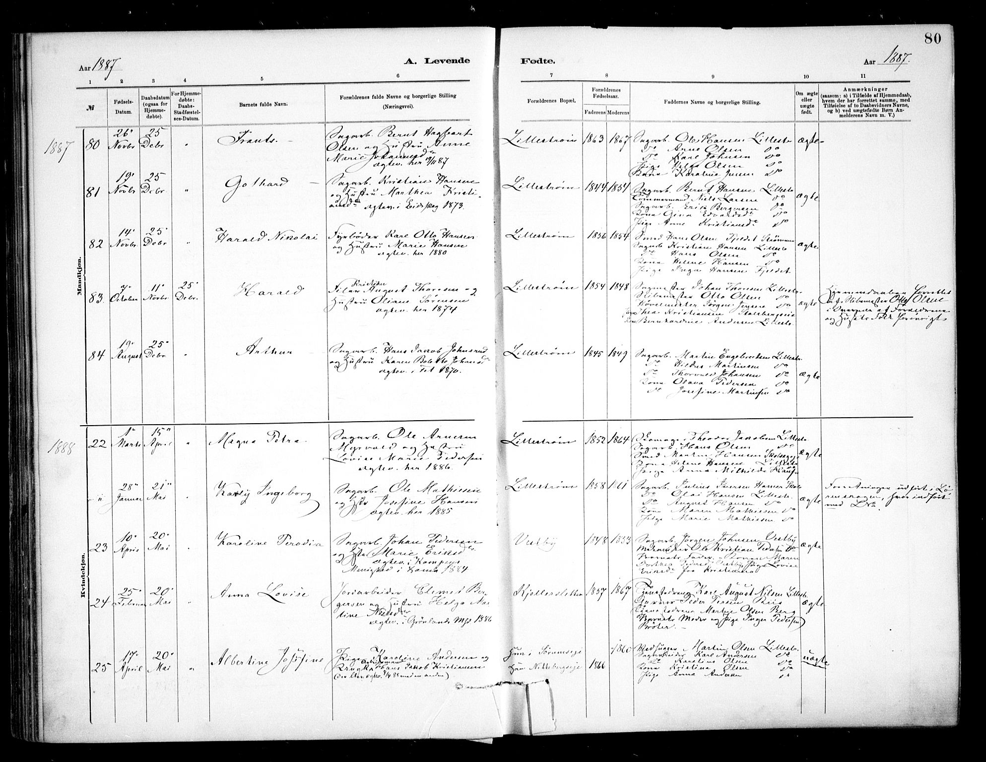 Skedsmo prestekontor Kirkebøker, SAO/A-10033a/F/Fa/L0013: Parish register (official) no. I 13, 1883-1891, p. 80