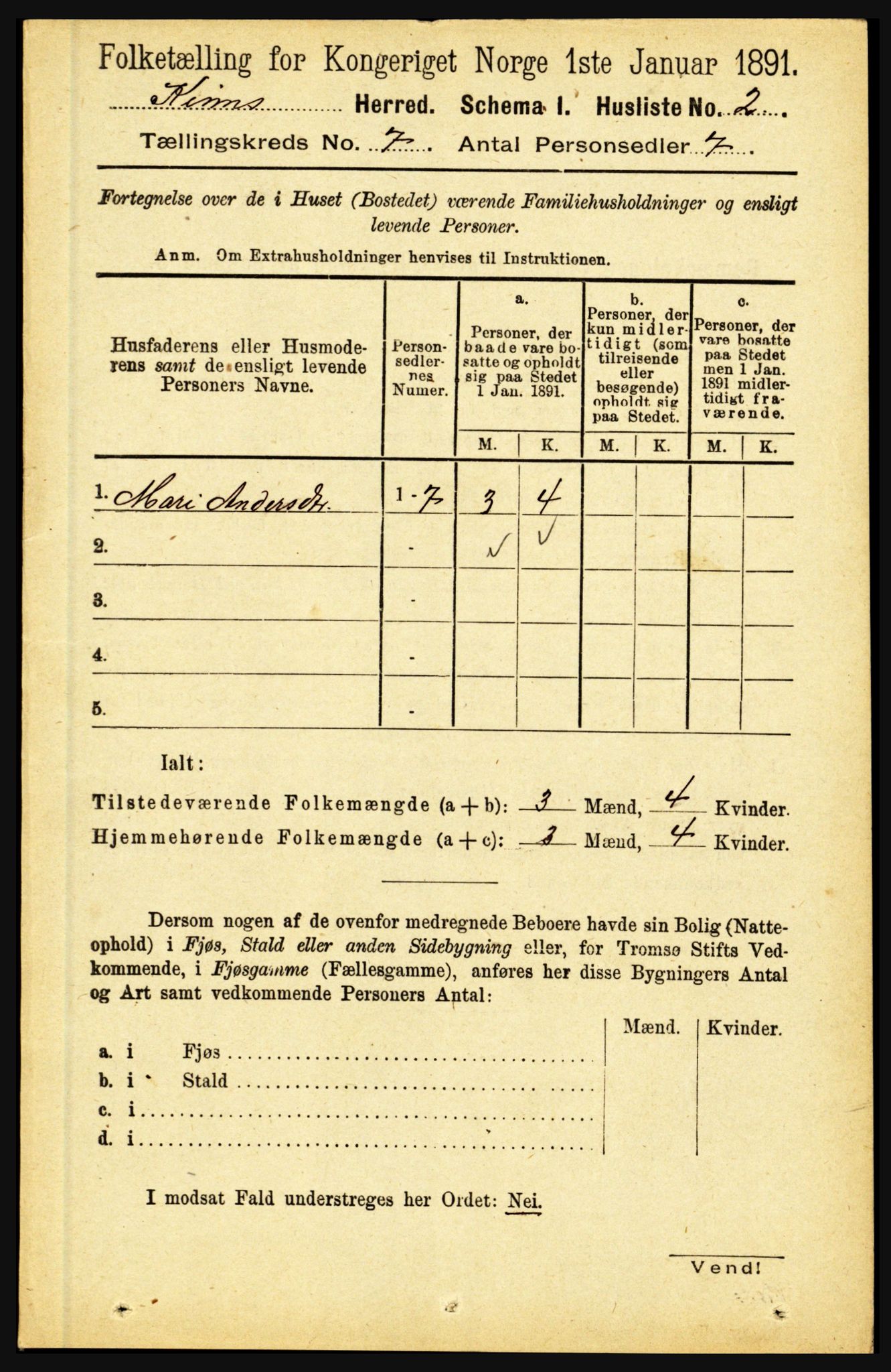 RA, 1891 census for 1437 Kinn, 1891, p. 2616