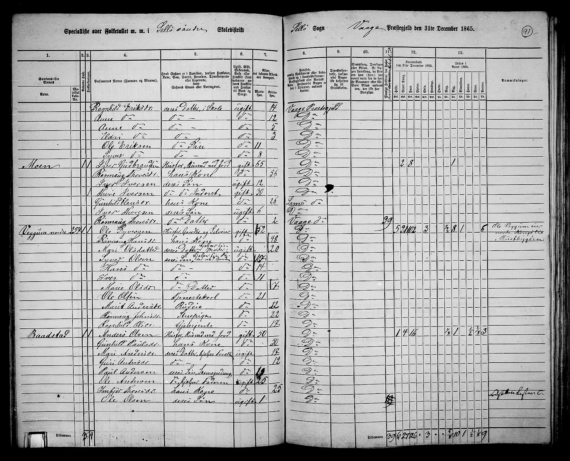 RA, 1865 census for Vågå, 1865, p. 251