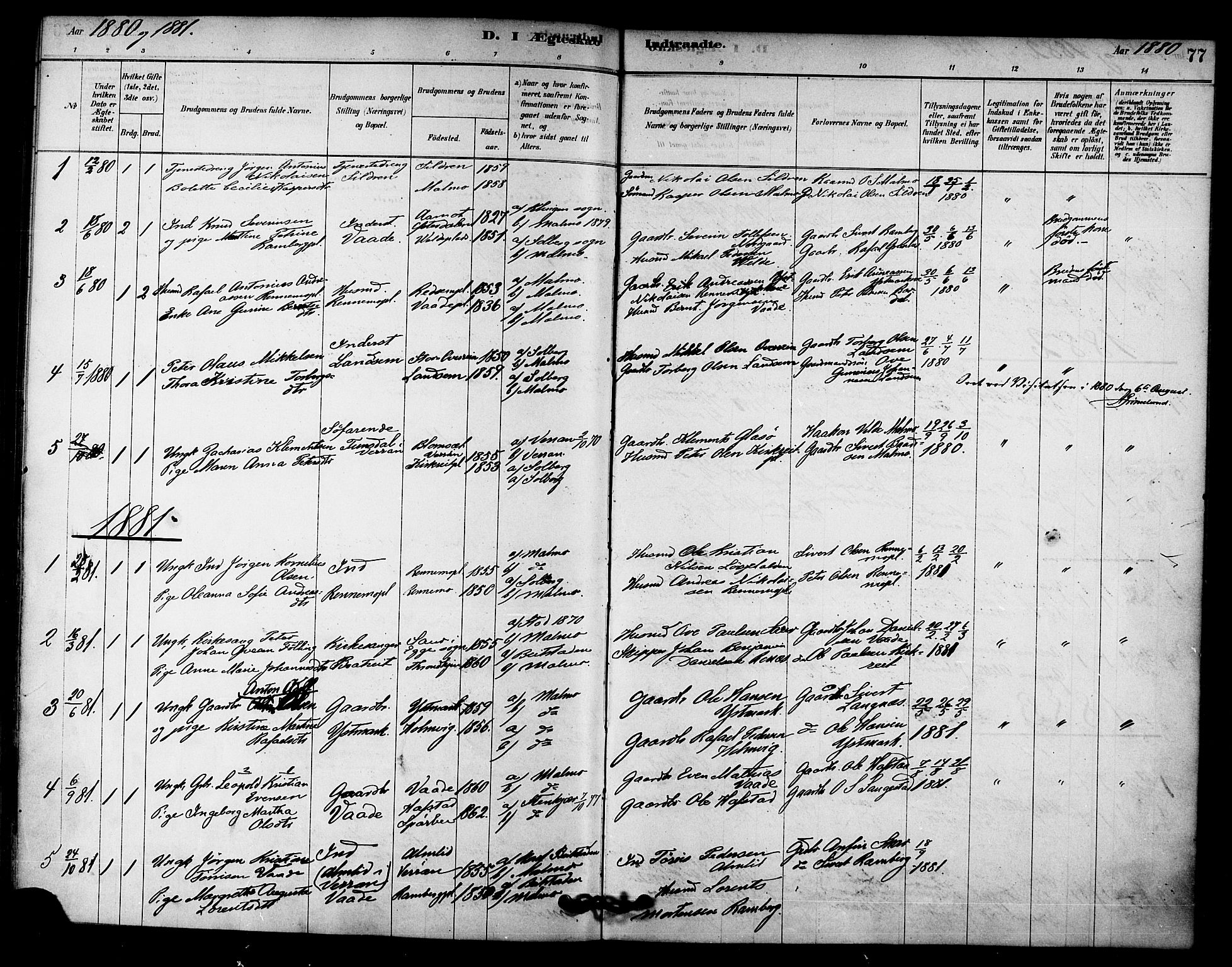 Ministerialprotokoller, klokkerbøker og fødselsregistre - Nord-Trøndelag, SAT/A-1458/745/L0429: Parish register (official) no. 745A01, 1878-1894, p. 77