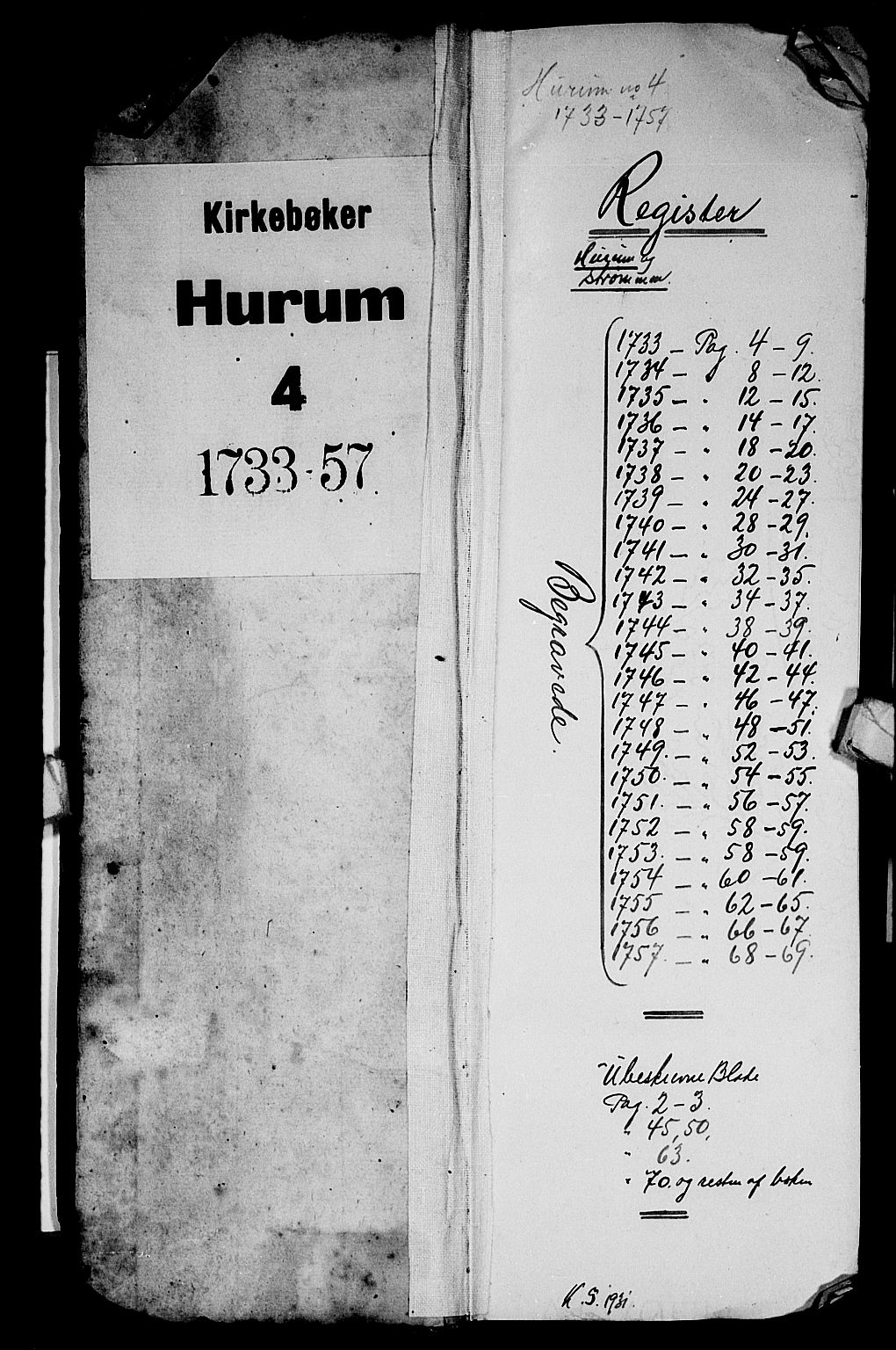 Hurum kirkebøker, SAKO/A-229/F/Fa/L0004: Parish register (official) no. 4, 1733-1757