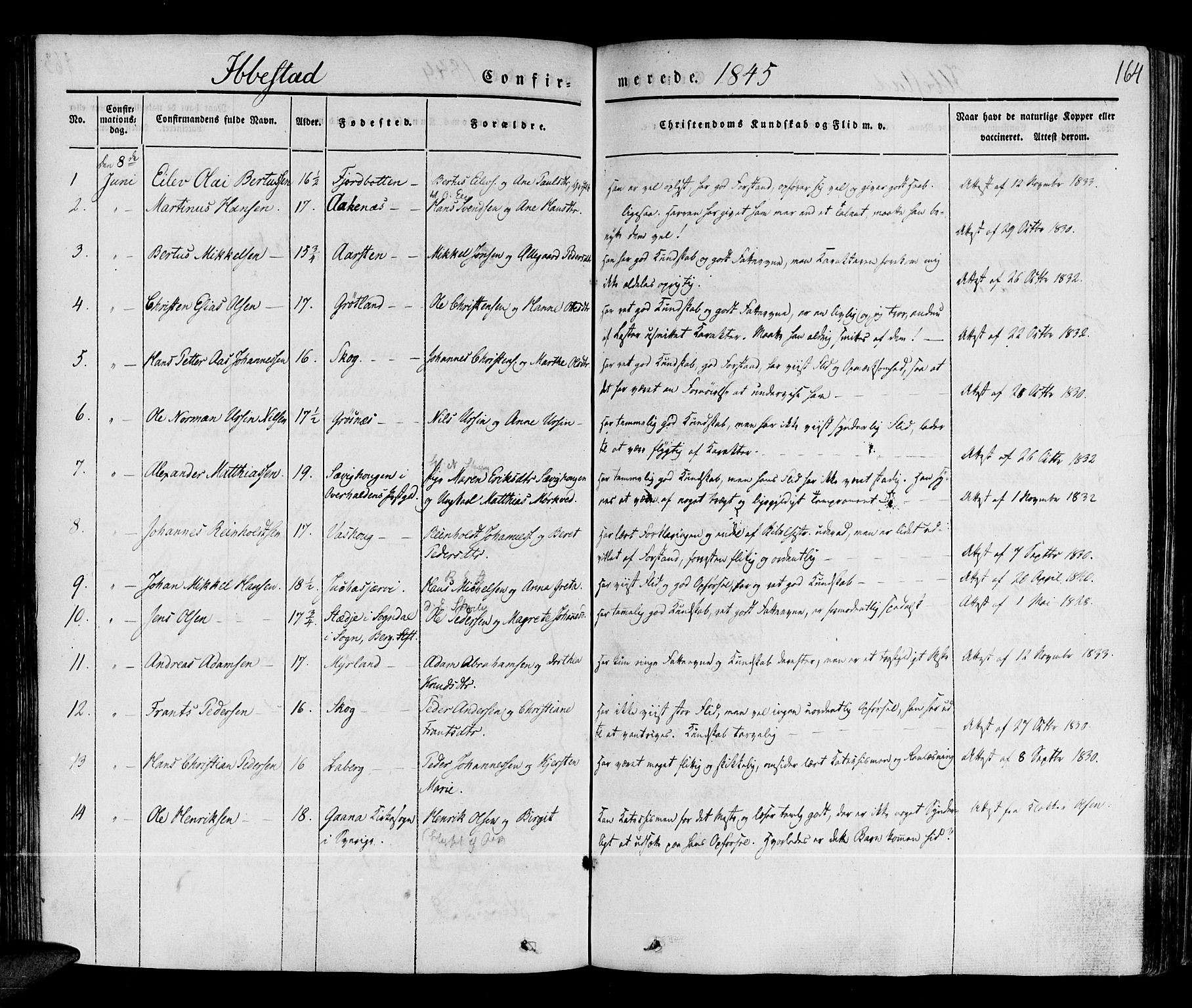 Ibestad sokneprestembete, SATØ/S-0077/H/Ha/Haa/L0006kirke: Parish register (official) no. 6, 1837-1850, p. 164