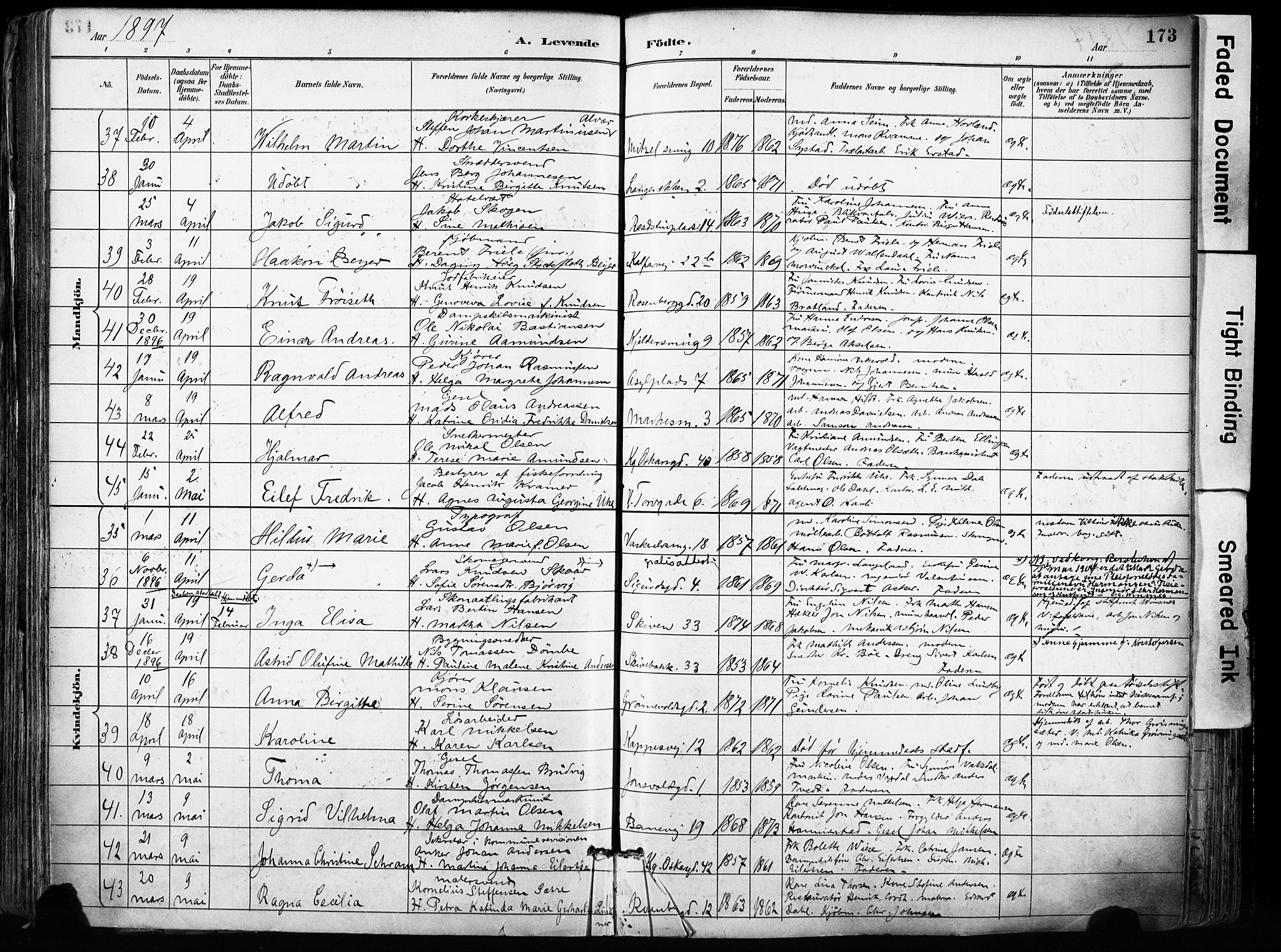 Domkirken sokneprestembete, SAB/A-74801/H/Haa/L0024: Parish register (official) no. B 7, 1888-1903, p. 173
