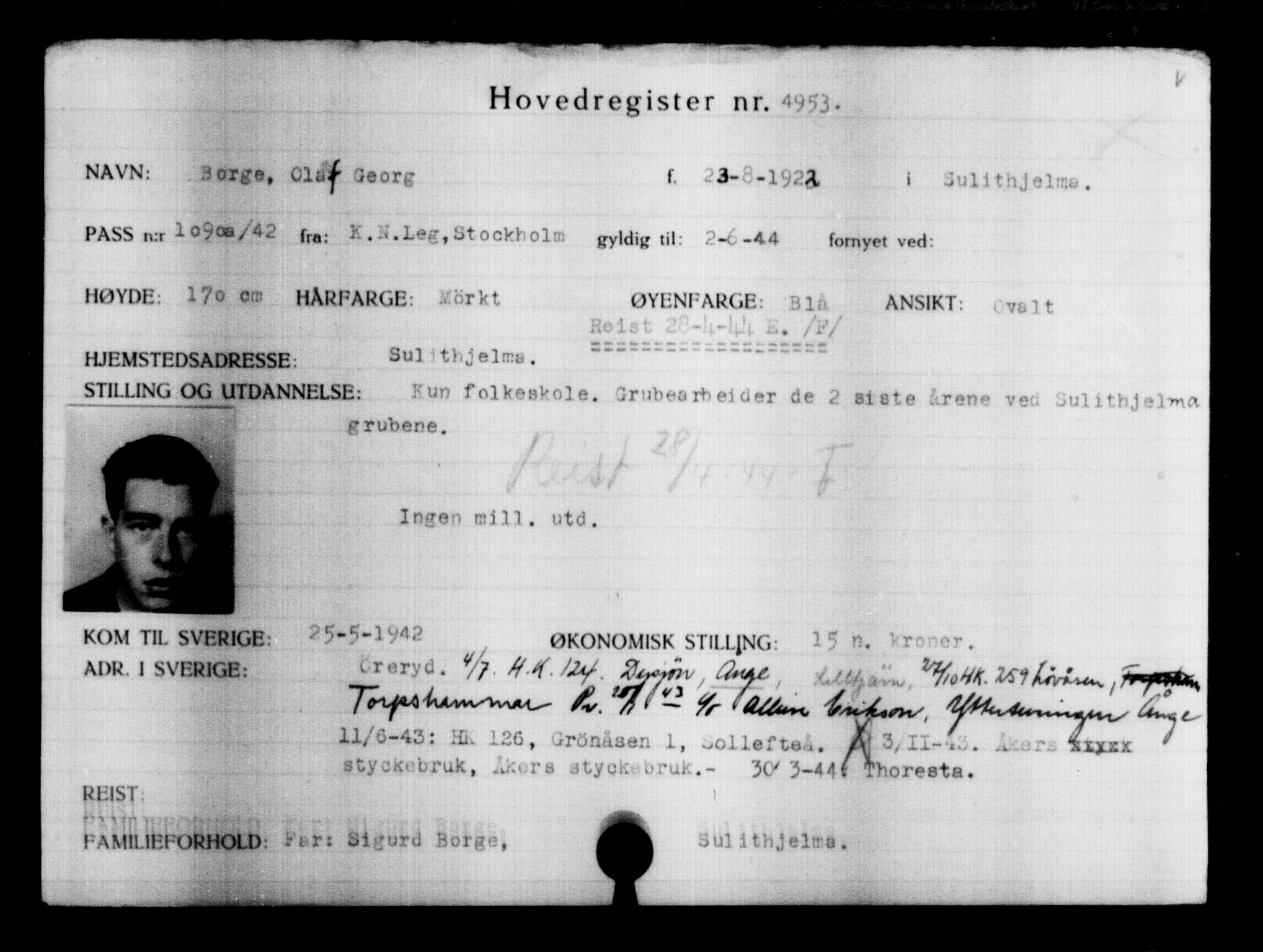 Utenriksstasjonene, Legasjonen i Stockholm, Flyktningkontoret, AV/RA-S-6753/V/Va/L0004: Kjesäterkartoteket, flyktninger med registreringsnr. 3496-6610, 1940-1945, p. 1731