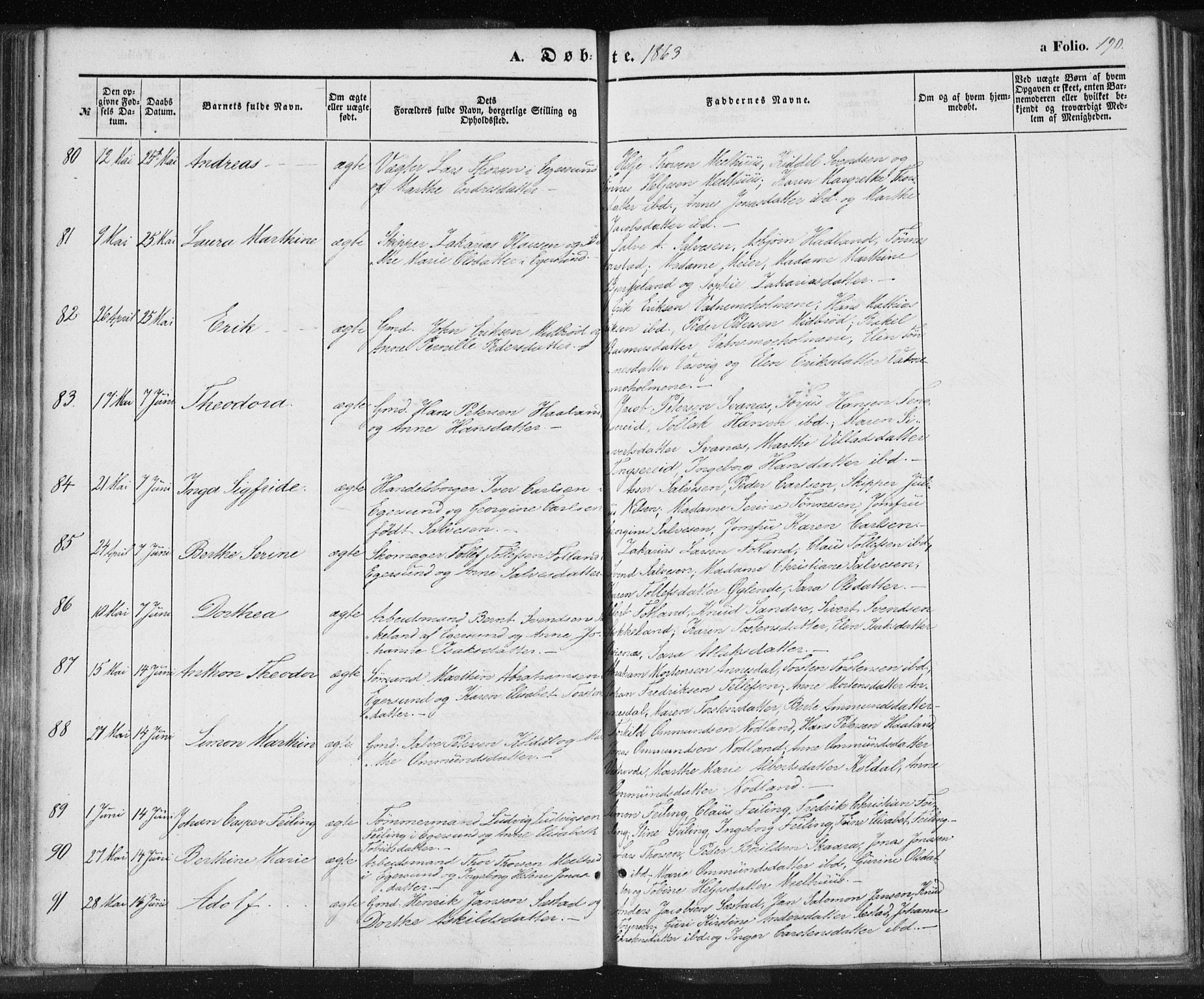 Eigersund sokneprestkontor, AV/SAST-A-101807/S08/L0012: Parish register (official) no. A 12.1, 1850-1865, p. 190