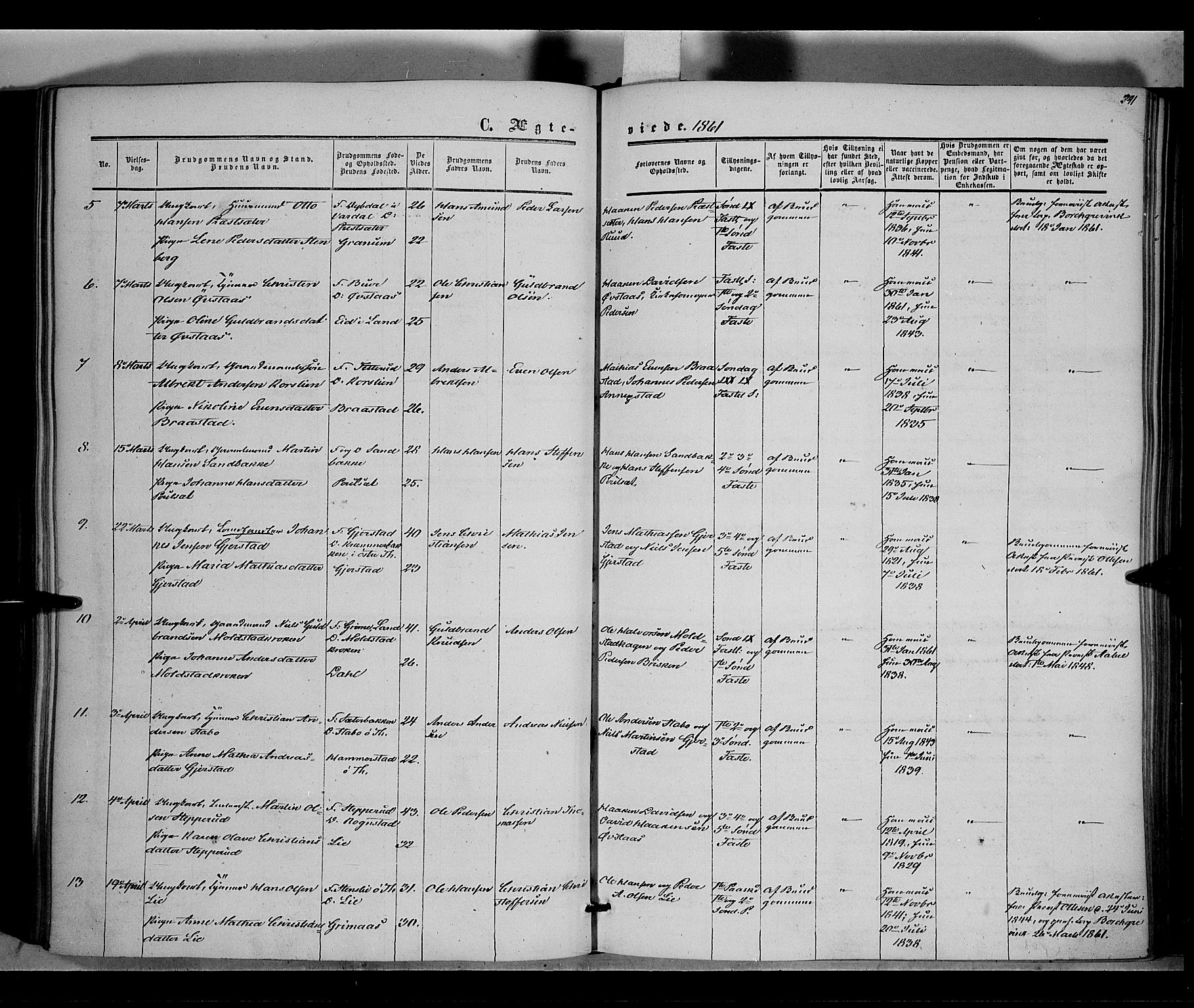 Vestre Toten prestekontor, SAH/PREST-108/H/Ha/Haa/L0006: Parish register (official) no. 6, 1856-1861, p. 241