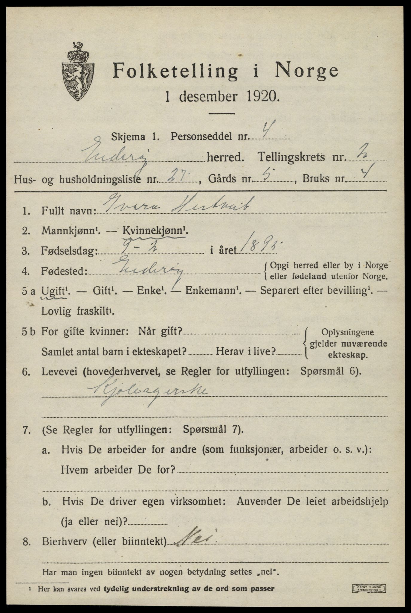 SAT, 1920 census for Inderøy, 1920, p. 2133