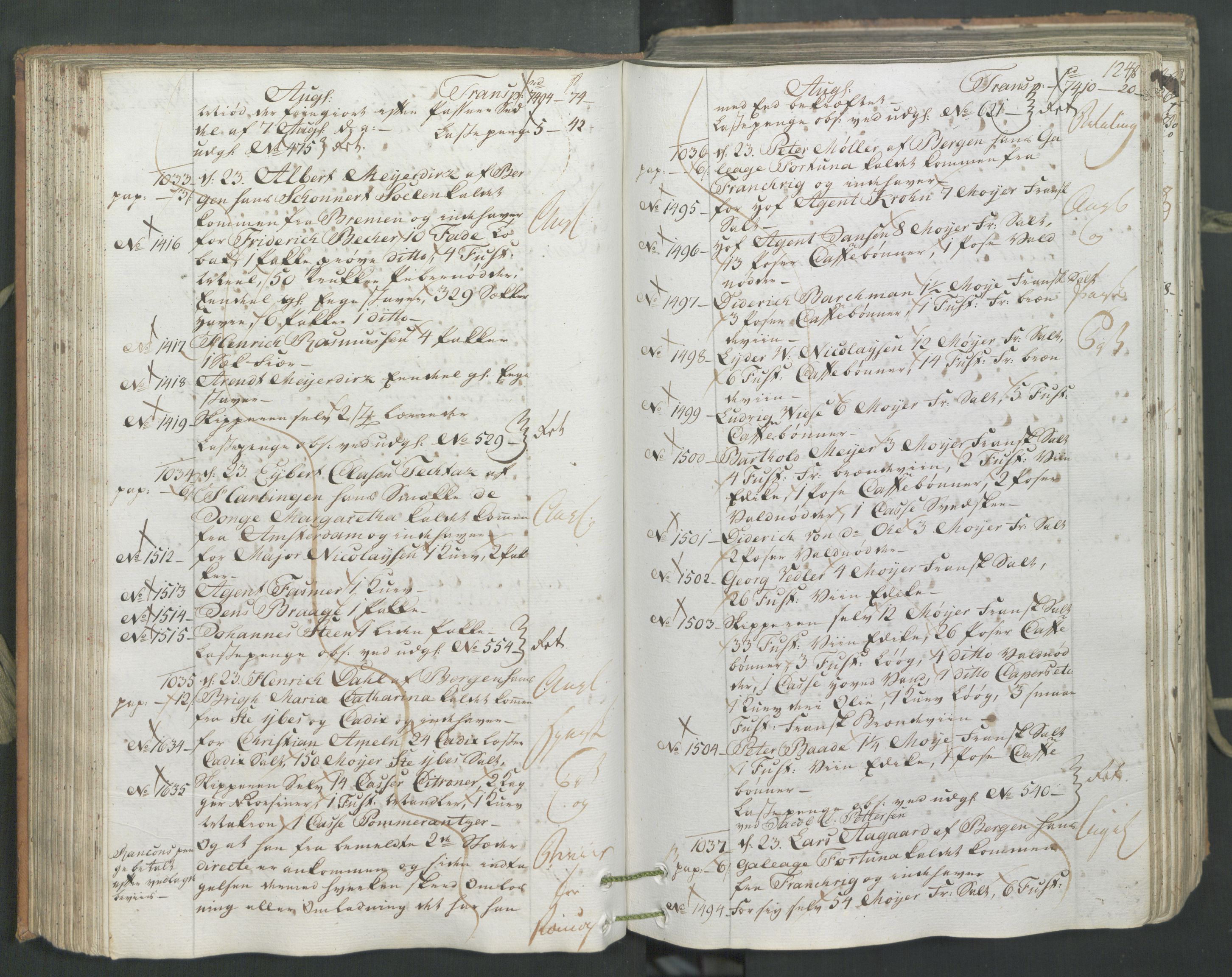 Generaltollkammeret, tollregnskaper, AV/RA-EA-5490/R26/L0222/0001: Tollregnskaper Bergen A / Inngående hovedtollbok, 1786, p. 123b-124a