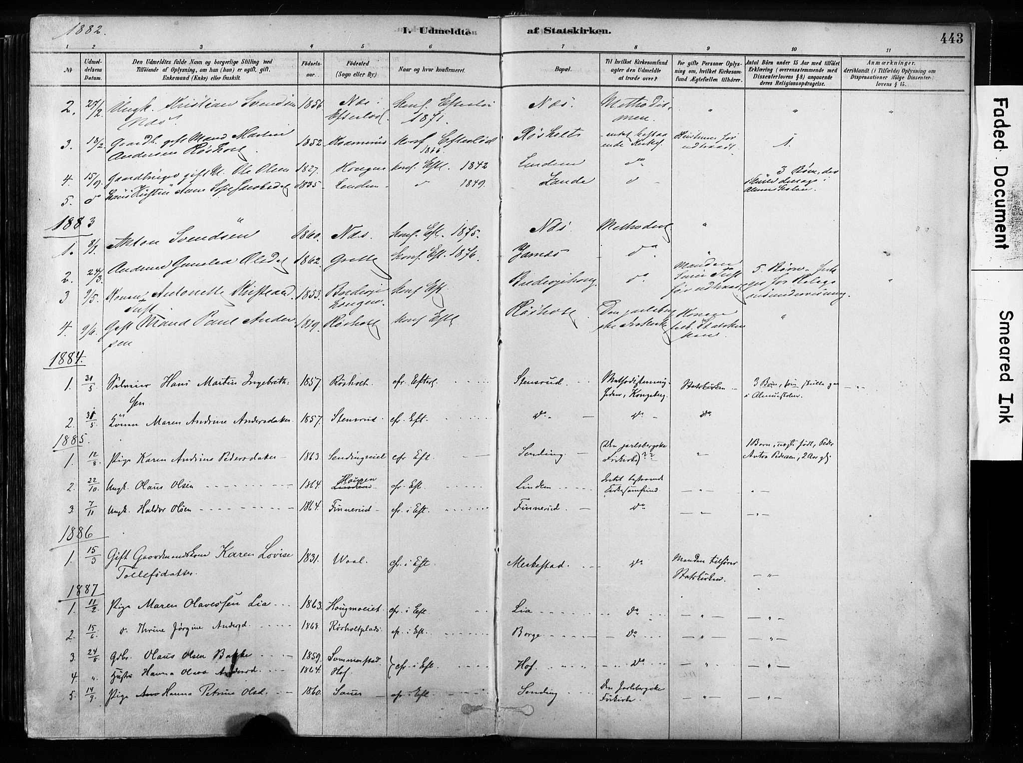 Sandsvær kirkebøker, SAKO/A-244/F/Fb/L0001: Parish register (official) no. II 1, 1878-1906, p. 443