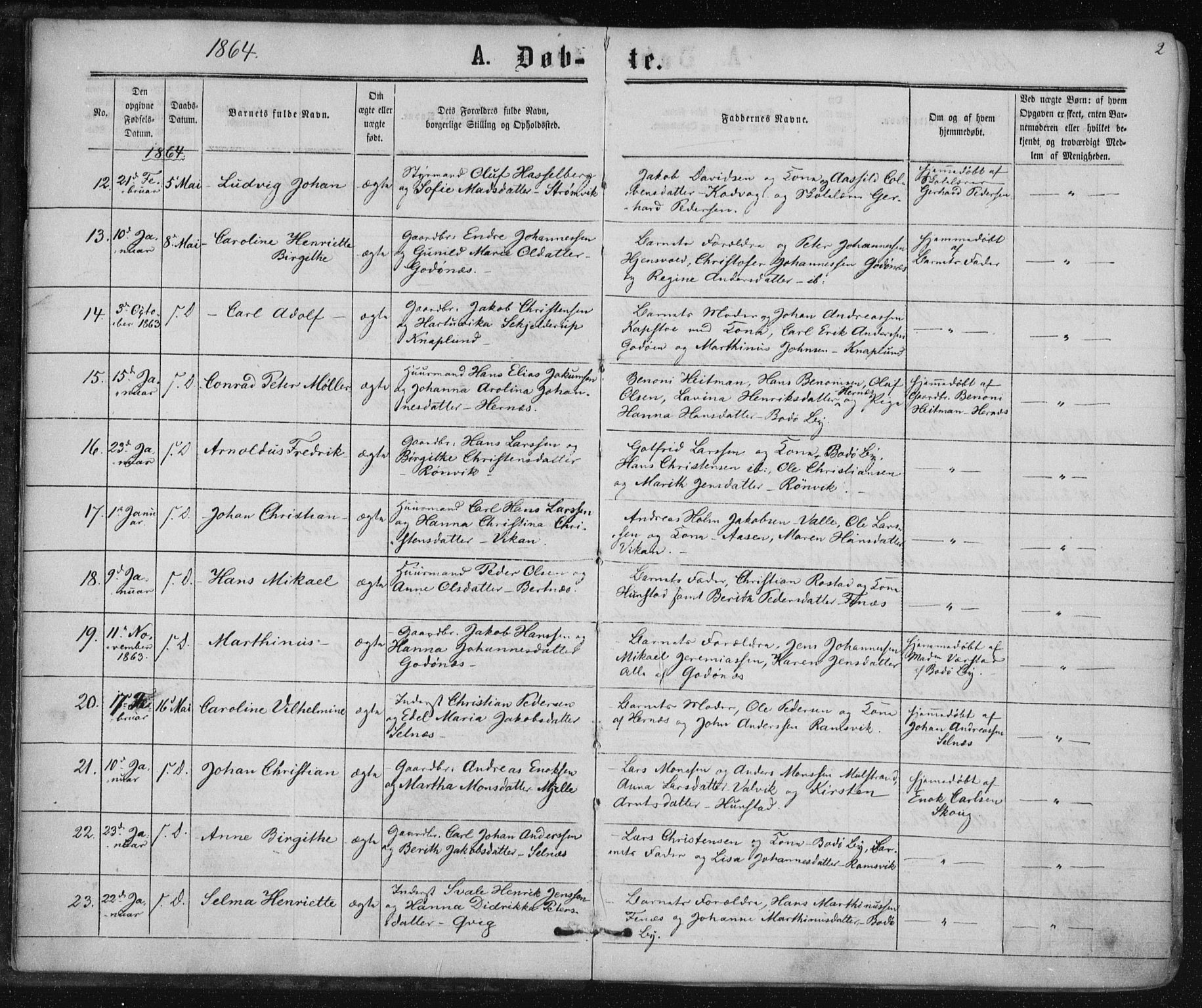 Ministerialprotokoller, klokkerbøker og fødselsregistre - Nordland, SAT/A-1459/801/L0008: Parish register (official) no. 801A08, 1864-1875, p. 2