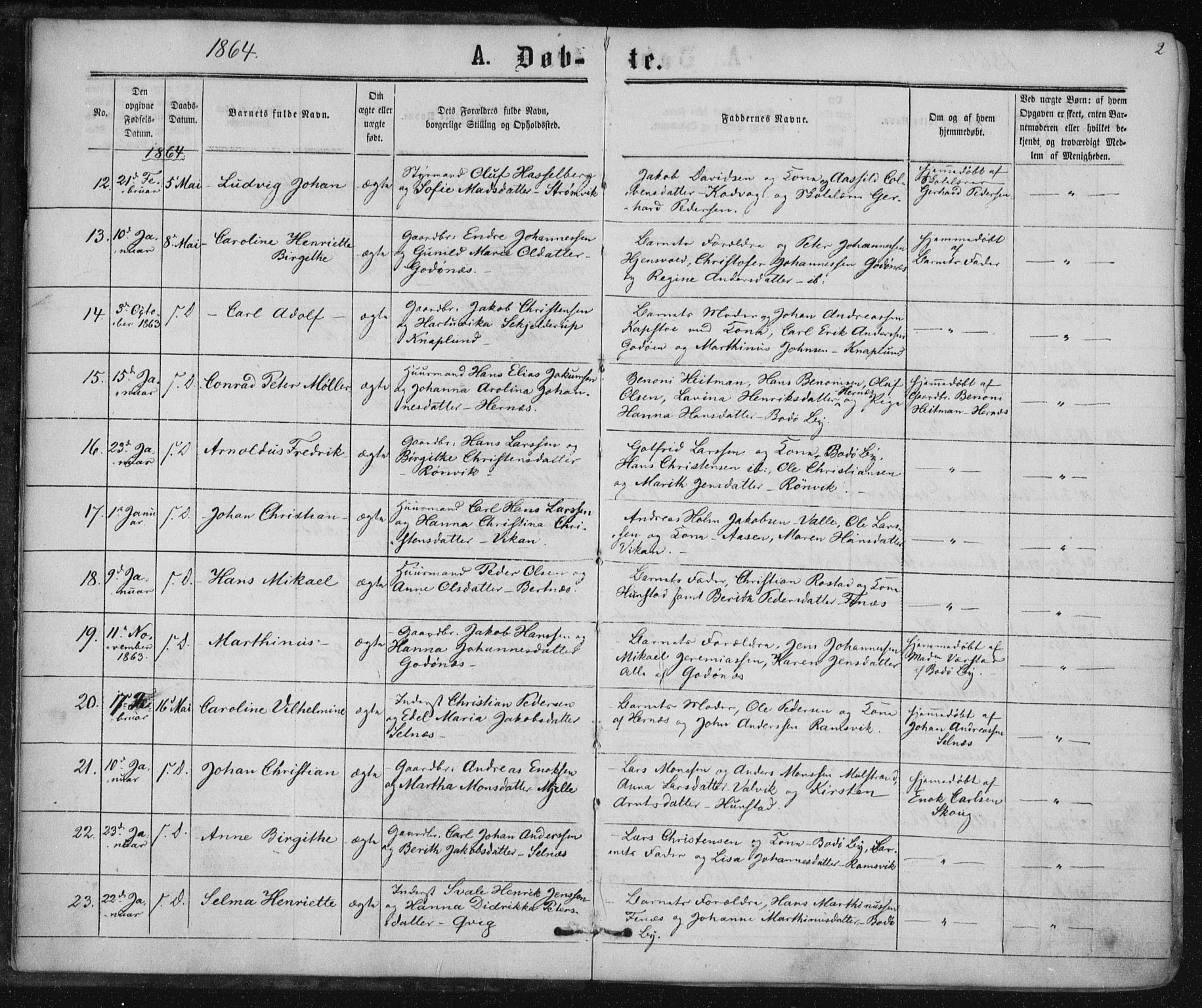 Ministerialprotokoller, klokkerbøker og fødselsregistre - Nordland, AV/SAT-A-1459/801/L0008: Parish register (official) no. 801A08, 1864-1875, p. 2