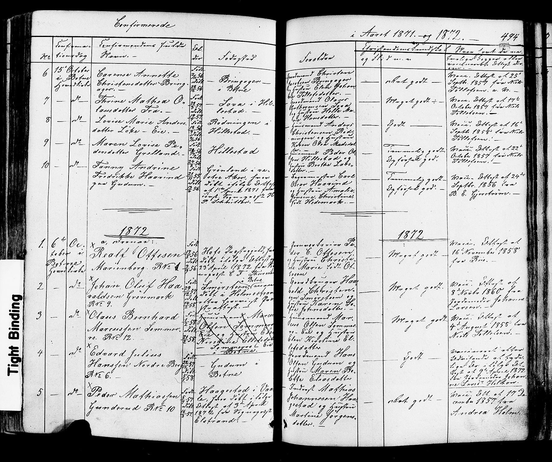 Botne kirkebøker, AV/SAKO-A-340/F/Fa/L0006: Parish register (official) no. I 6, 1836-1877, p. 494