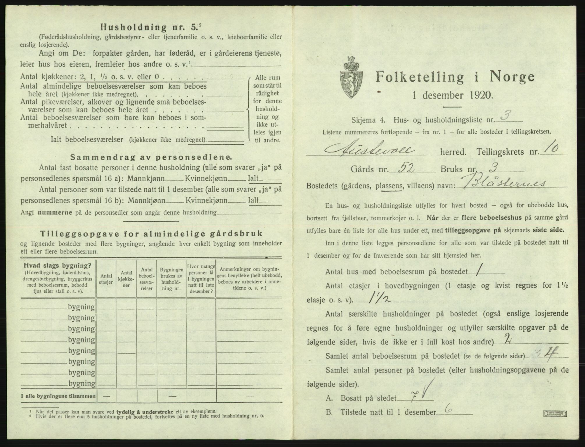 SAB, 1920 census for Austevoll, 1920, p. 746