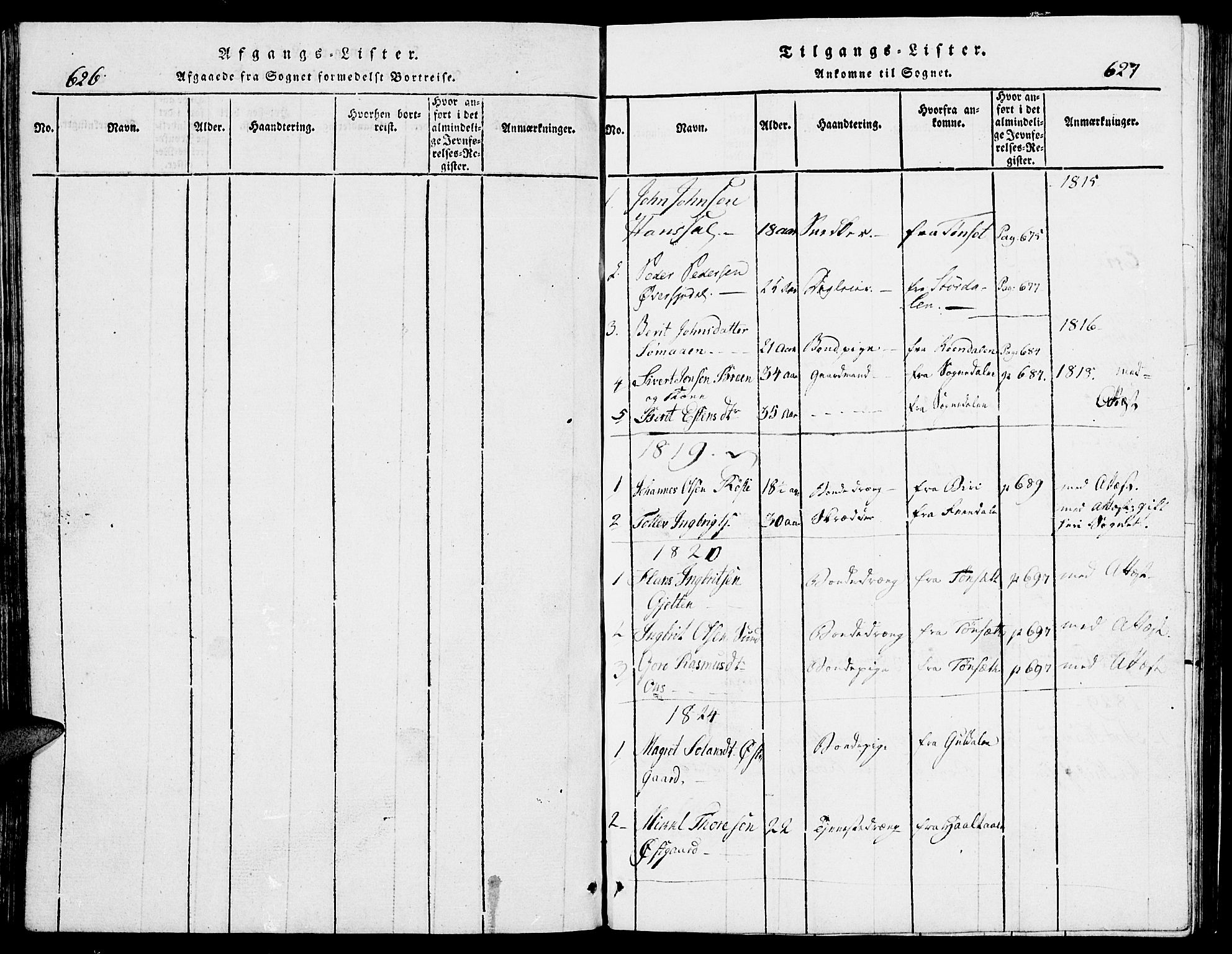 Tolga prestekontor, SAH/PREST-062/L/L0002: Parish register (copy) no. 2, 1815-1844, p. 626-627